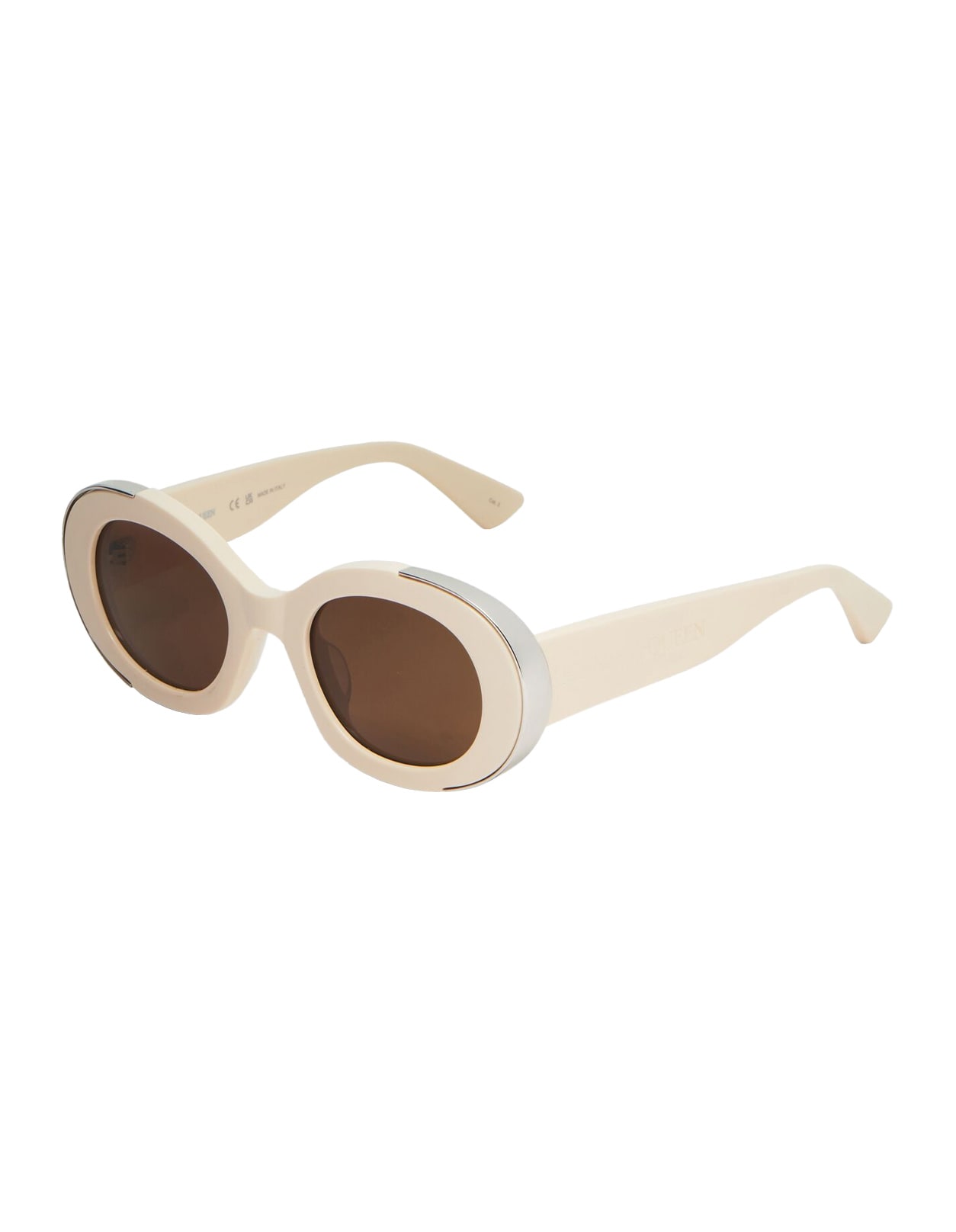 Shop Alexander Mcqueen Oval The Grip Sunglasses In Ivory/brown