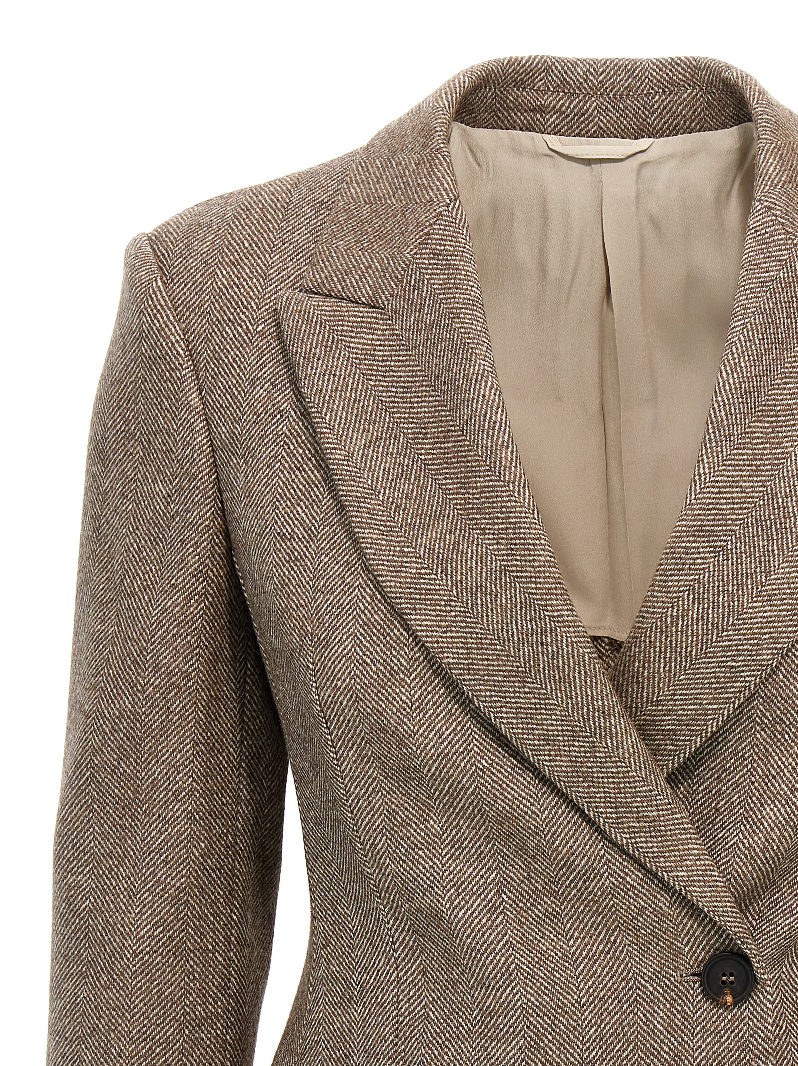 Shop Brunello Cucinelli Chevron Double-breasted Blazer In Brown