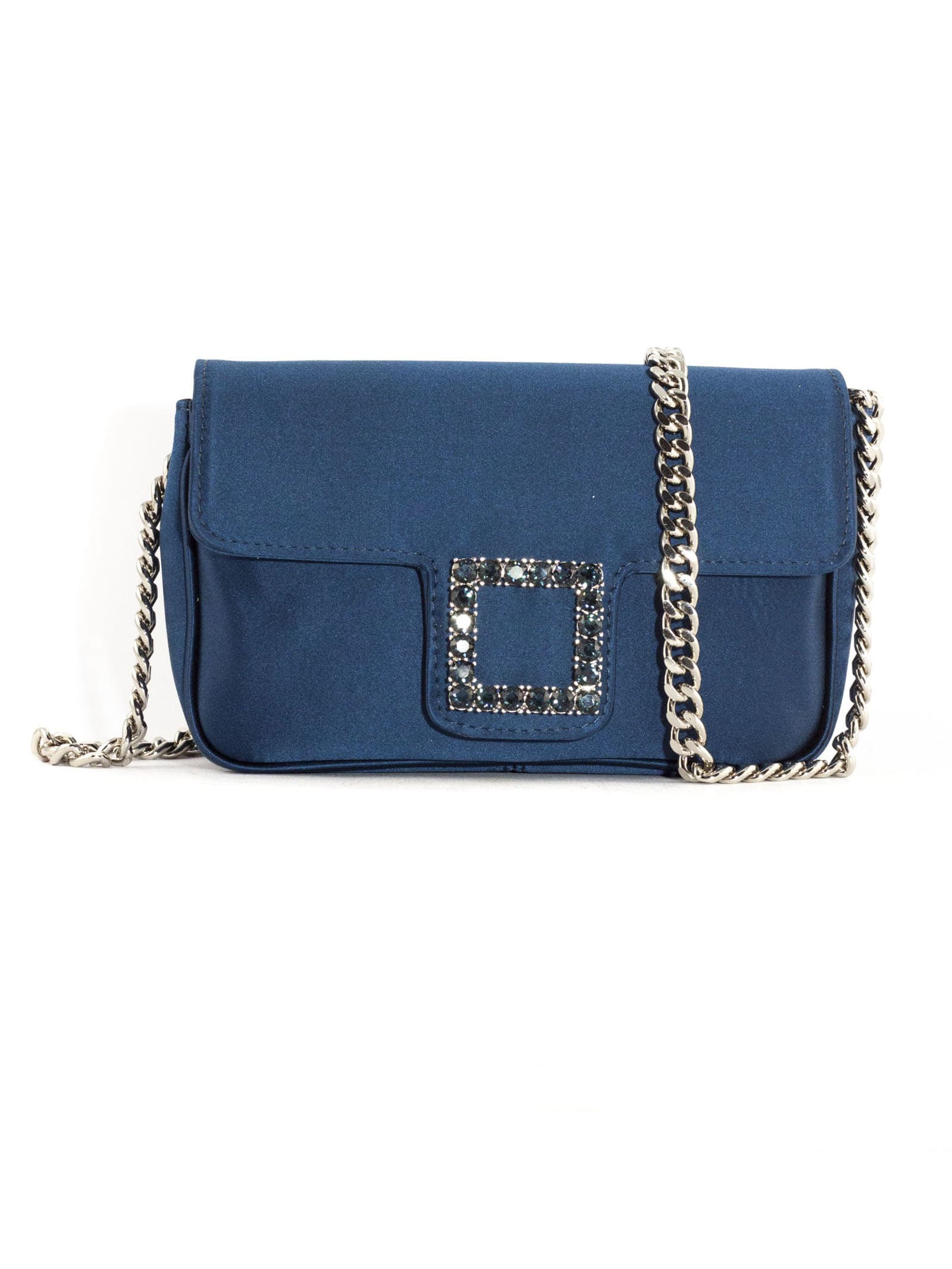 Blue Navy Satin Lunette Shoulder Bag