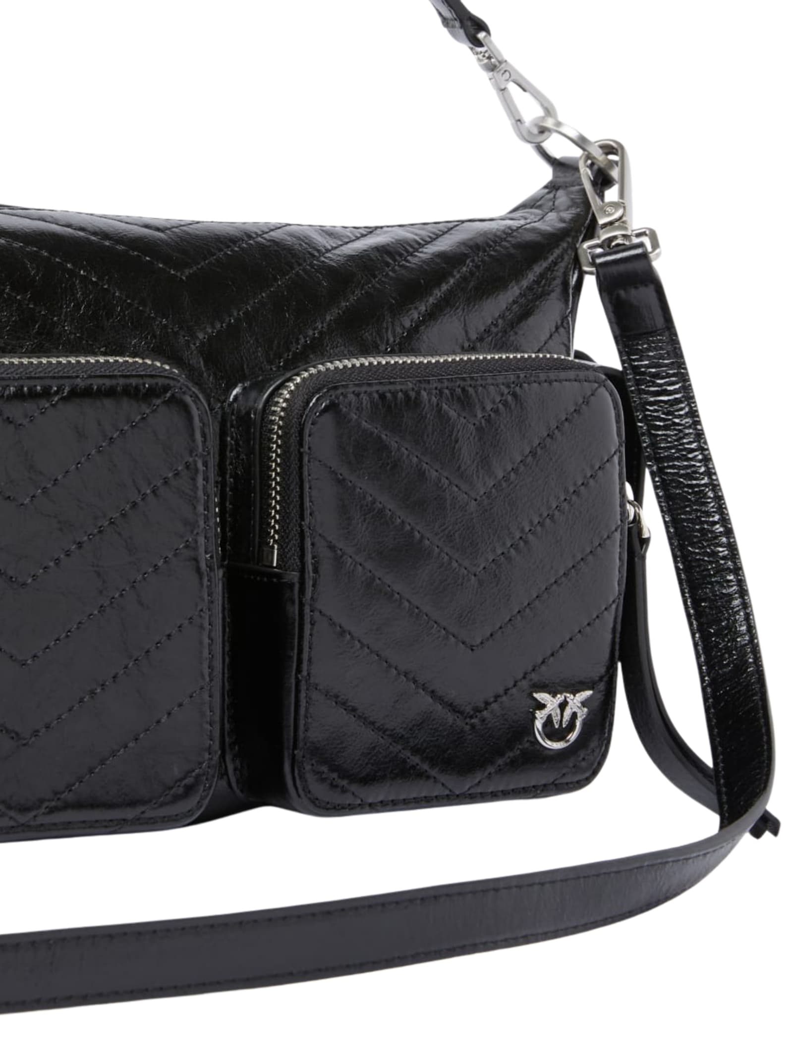 Pinko Medium Leather Cargo Bag With Pockets In Black