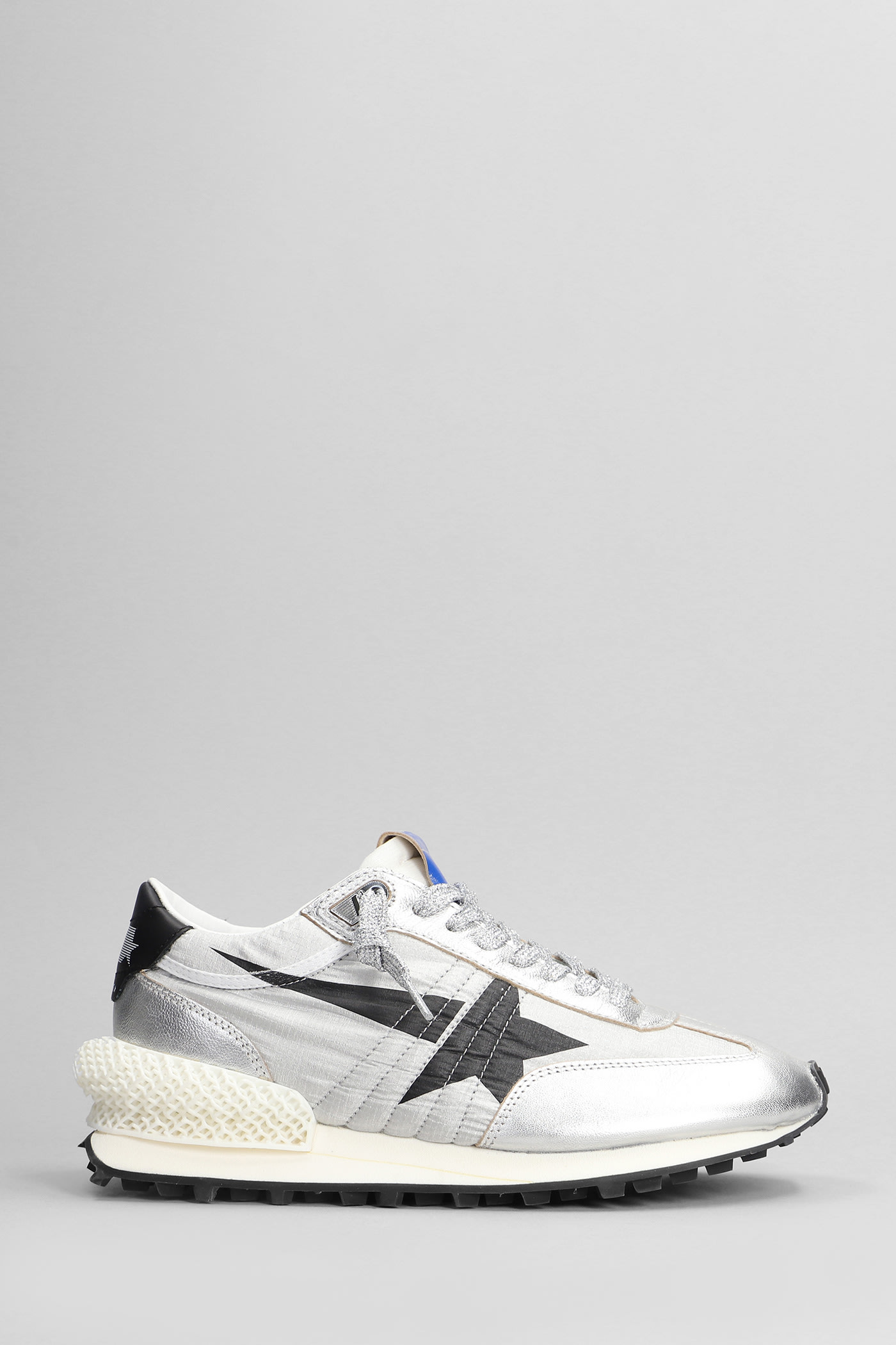 Shop Golden Goose Running Marathon Sneakers In Silver Leather And Fabric