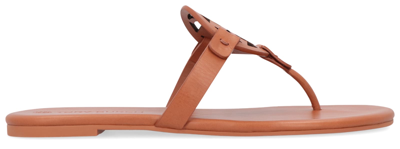 Shop Tory Burch Miller Leather Flat Sandals In Saddle Brown