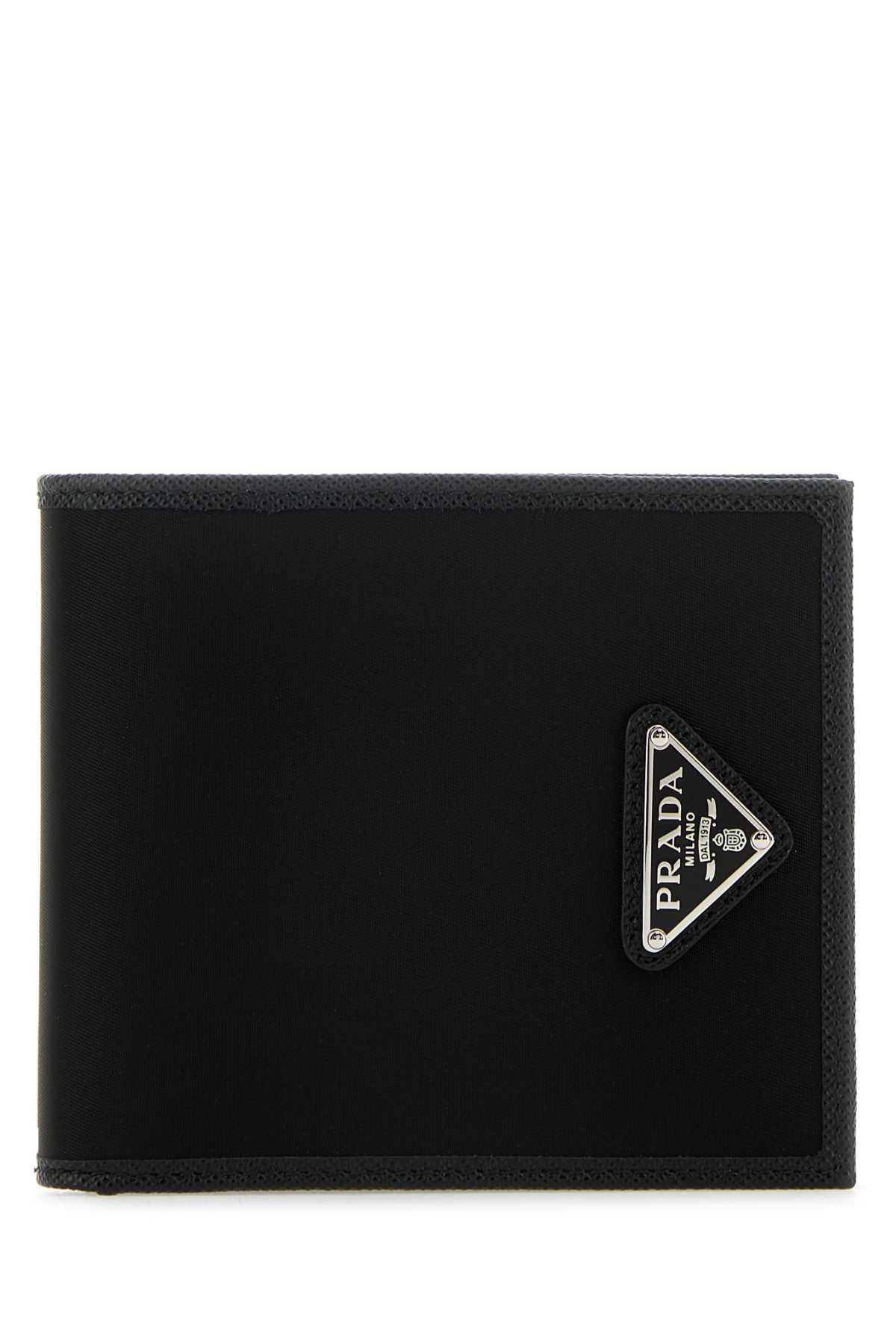 Prada Black Fabric And Leather Wallet