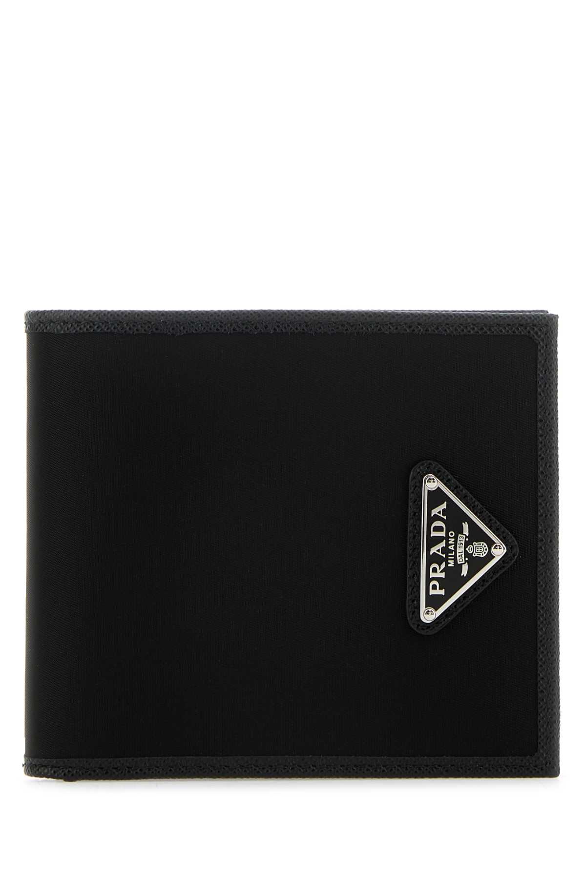 Shop Prada Black Fabric And Leather Wallet