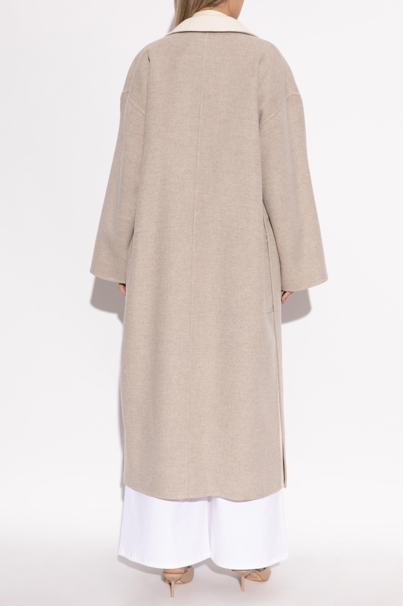Max Mara Wool Blend Coat Lapel Contrasting In Grey