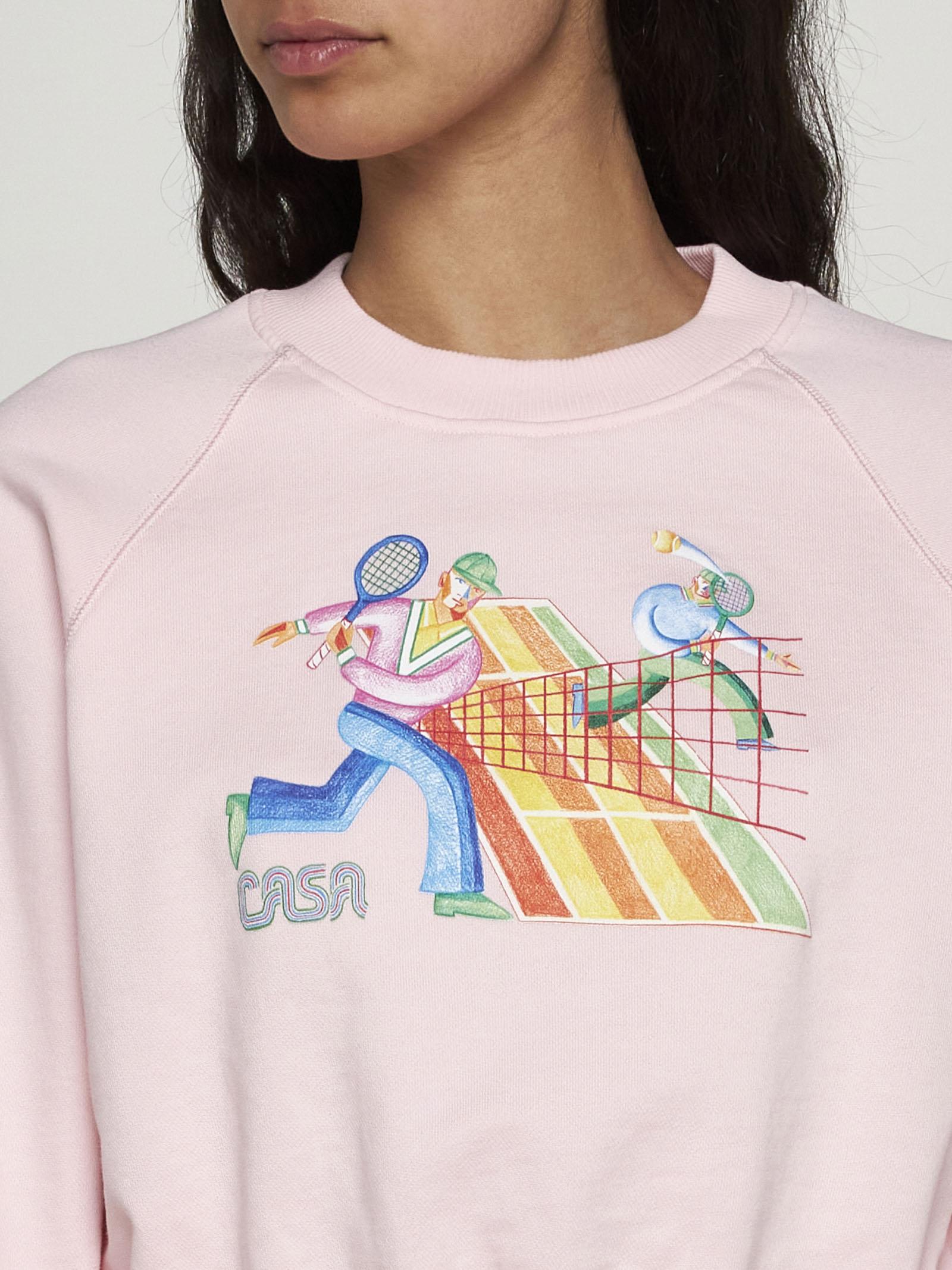 Shop Casablanca Crayon Tennis Players Cotton Cropped Sweatshirt