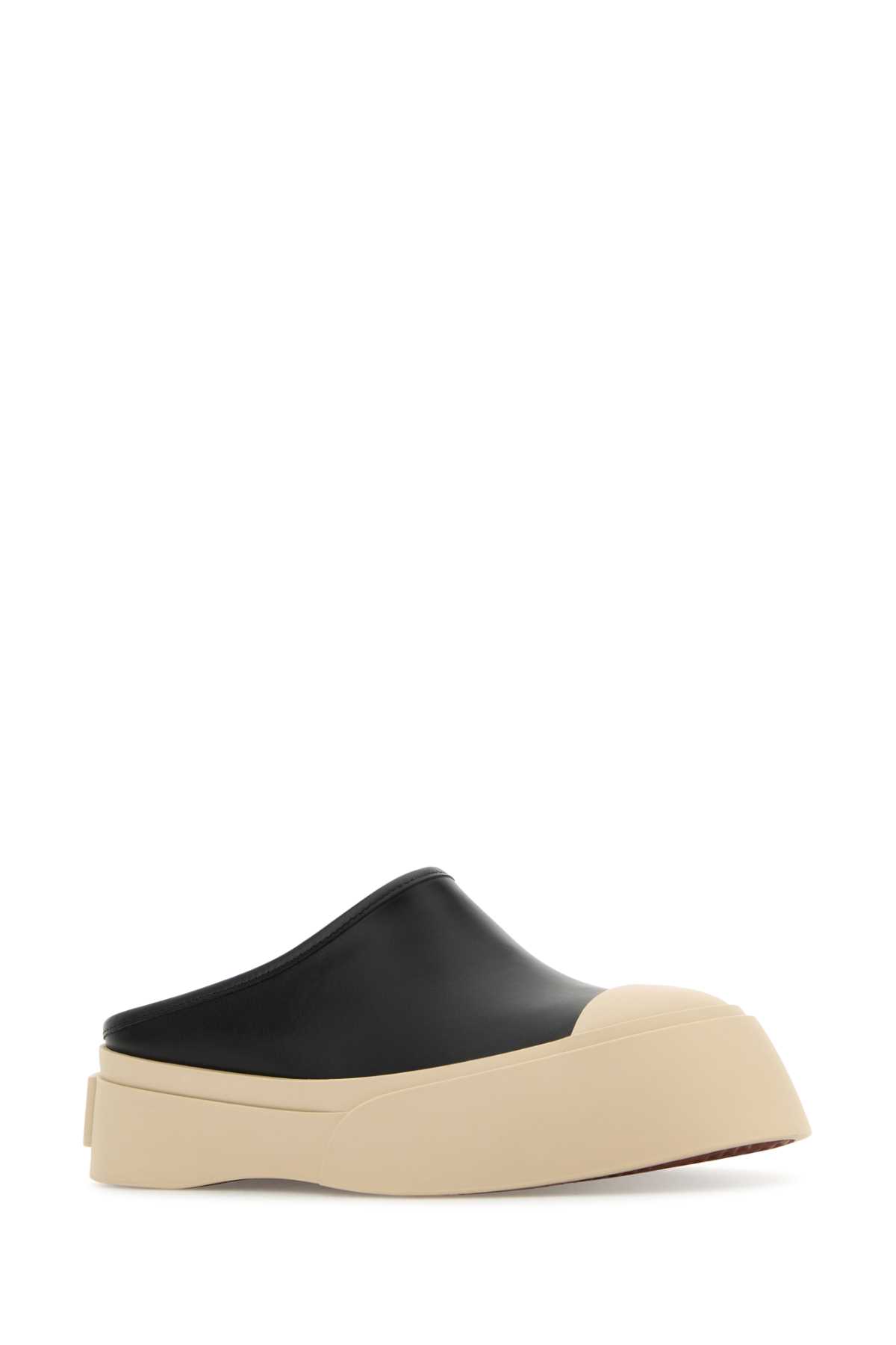 Shop Marni Black Leather Pablo Slippers