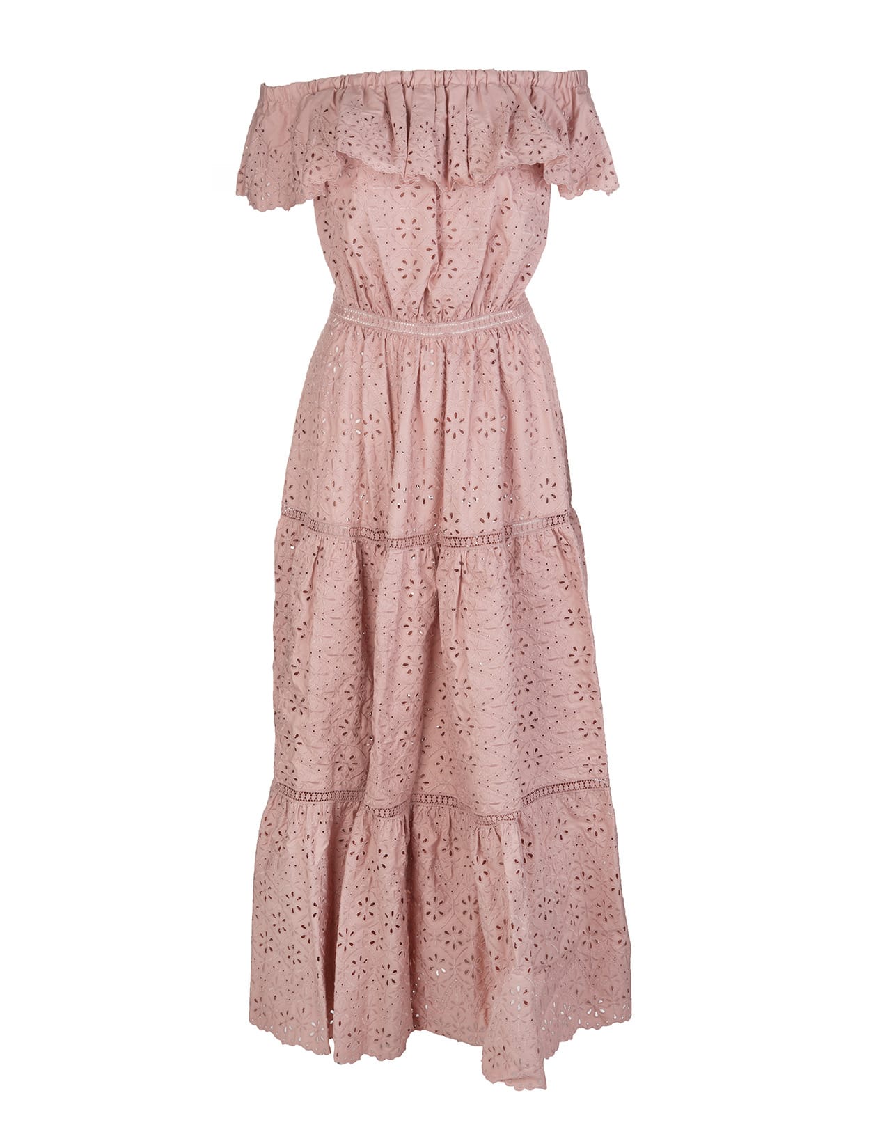 Photo of  Parosh Blush Pink Off-the-shoulder Broderie Anglaise Dress- shop Parosh Dresses online sales