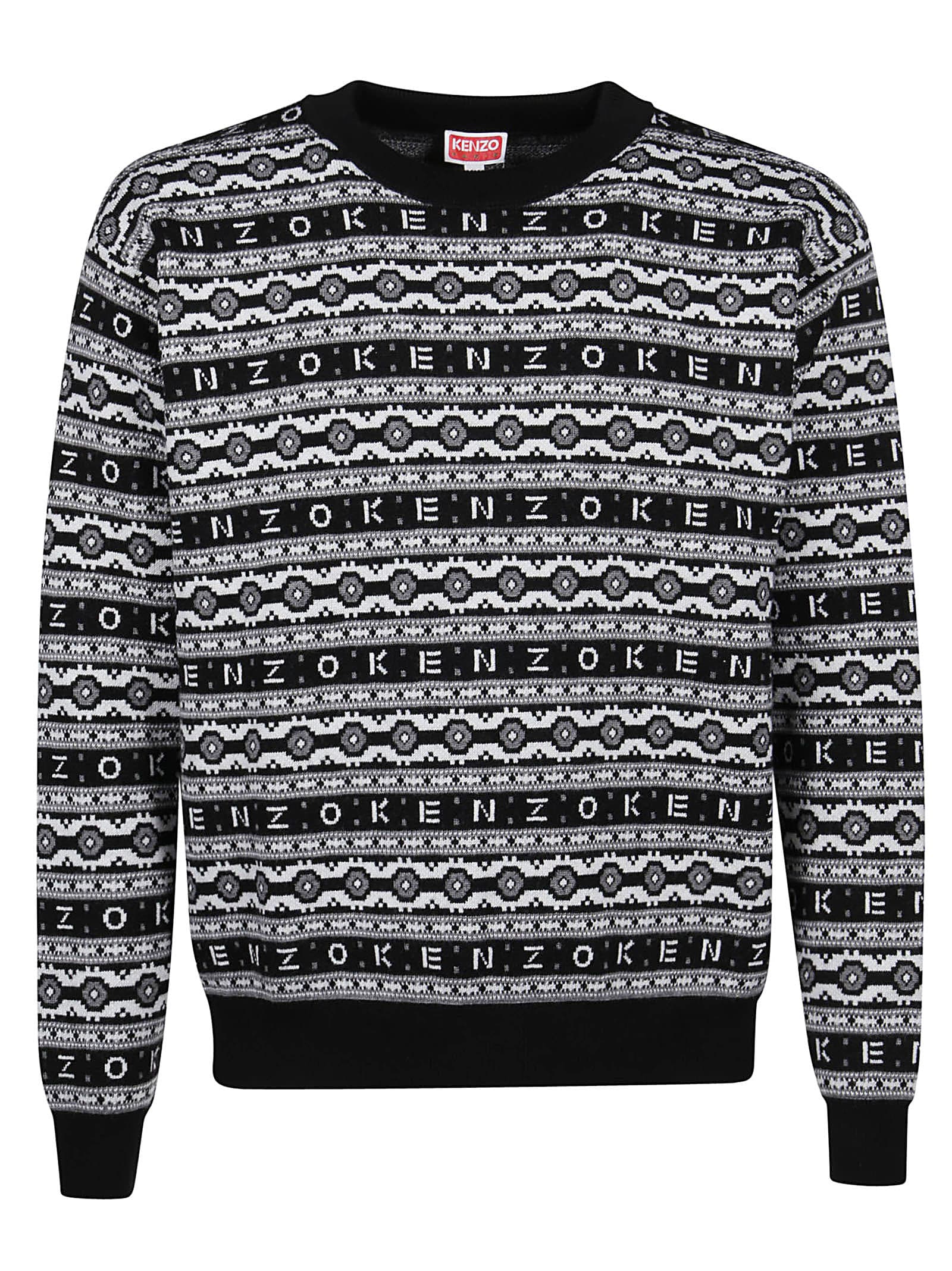 Kenzo Wool Crewneck Sweater with Jacquard K Logo Size L