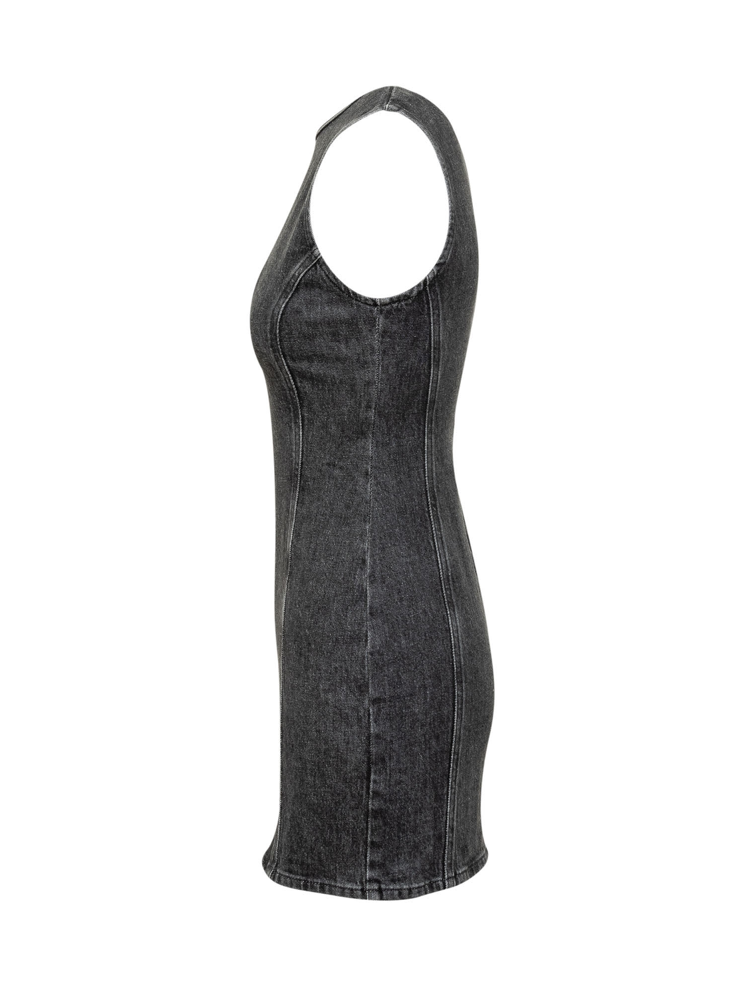 Shop Diesel Denim Dress With Logo In Nero