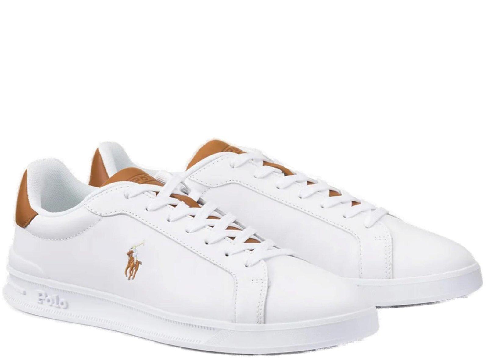 Shop Polo Ralph Lauren Logo Embroidered Low-top Sneakers In White