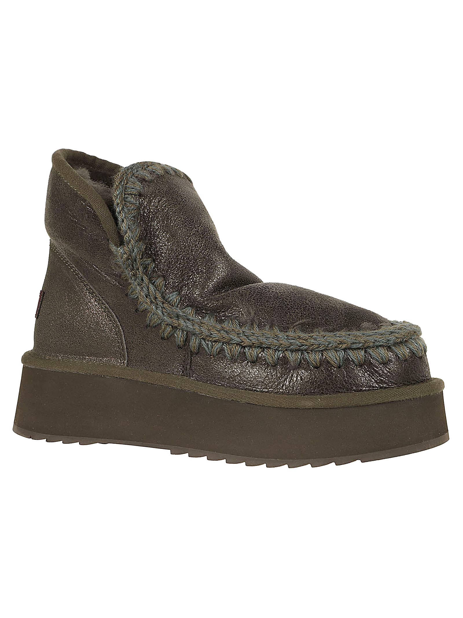 Shop Mou Mini Eskimo Platform Boot In Dubkol Dust Metallic Black Olive