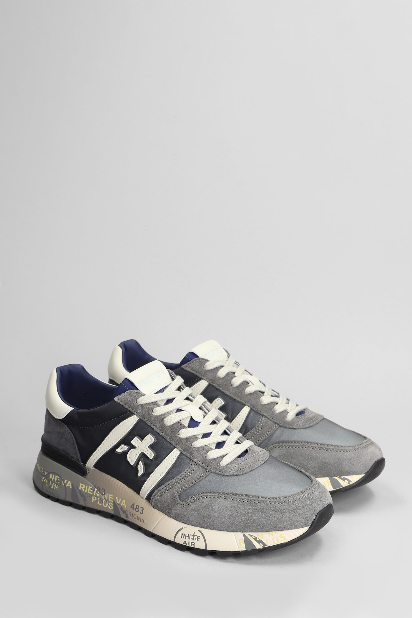 Shop Premiata Lander Sneakers In Grey Suede And Fabric