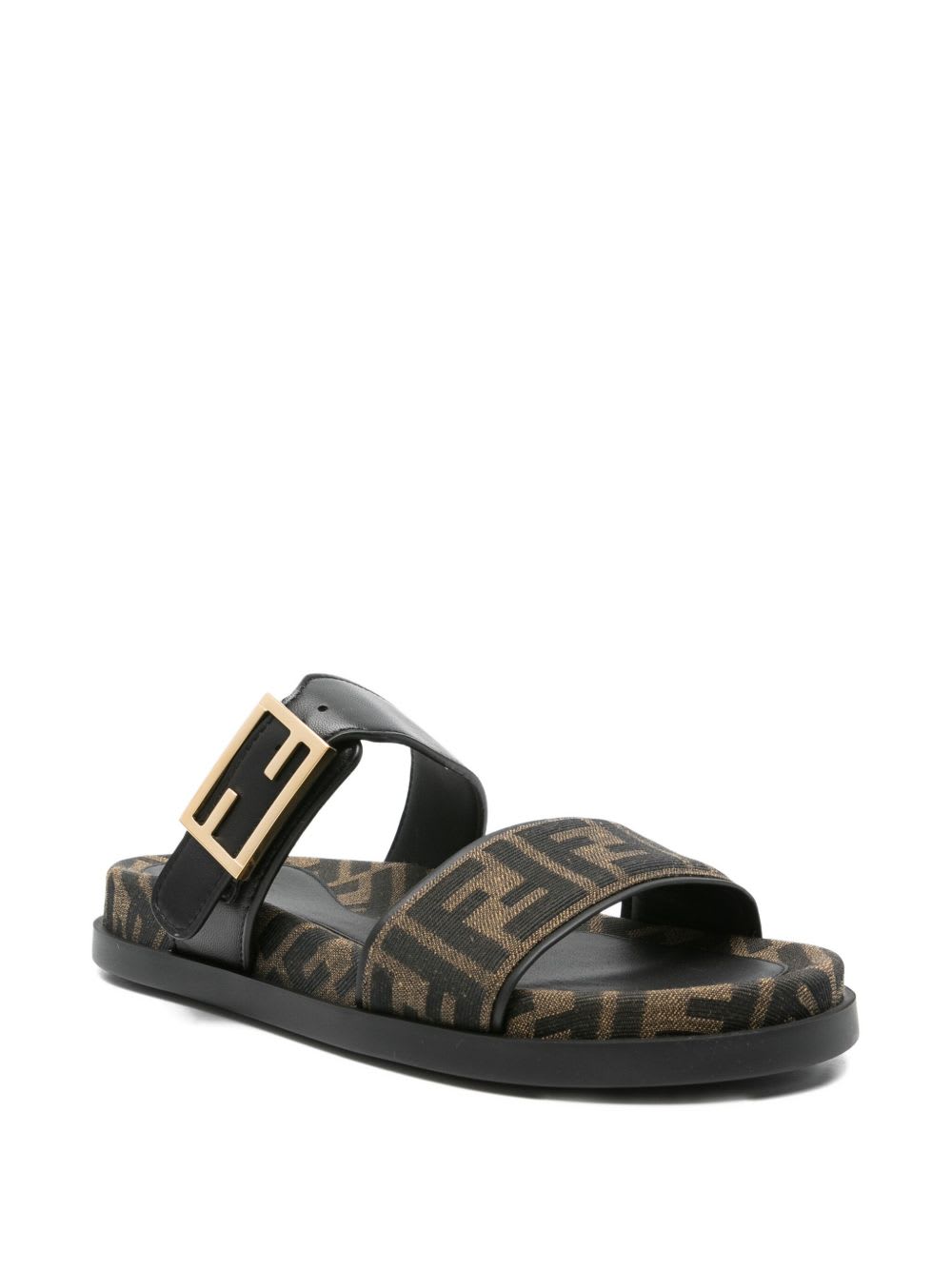 Fendi Leather Sandals With Double Strap And Buckle In Blue