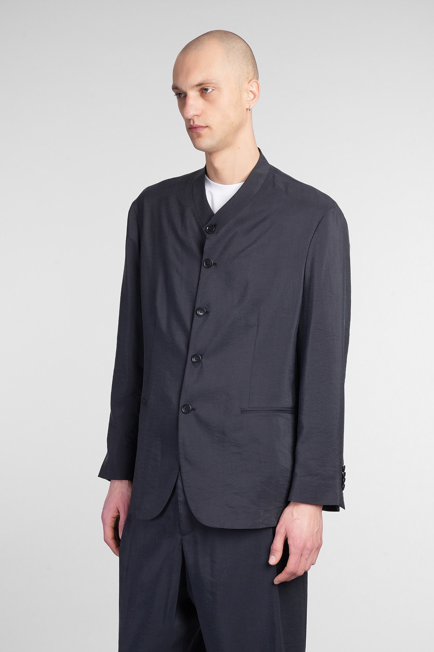 Giorgio Armani Blazer In Blue Silk In Blue