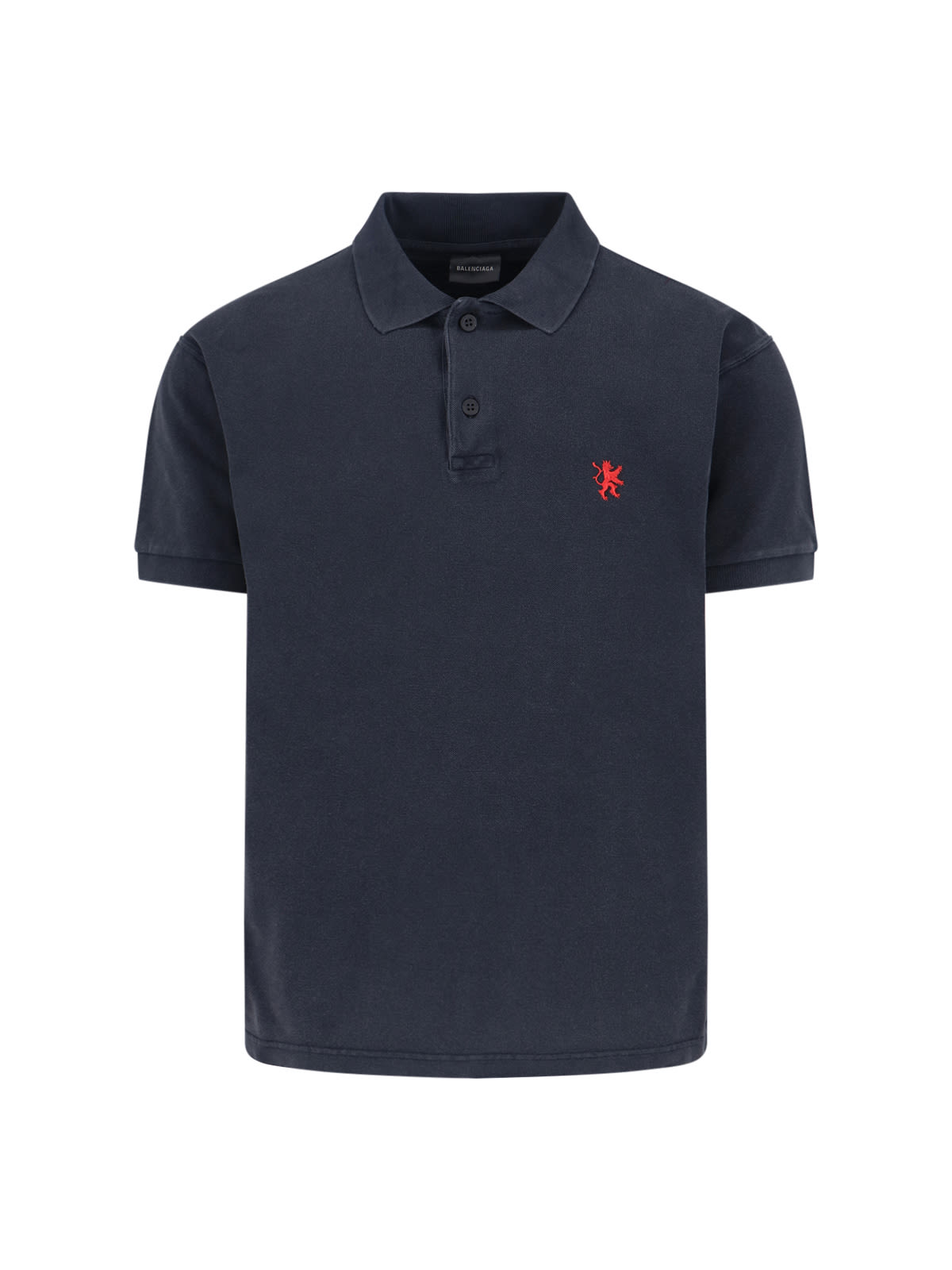 Balenciaga Cotton Piquet Polo Shirt With Lion Embroidery In Black