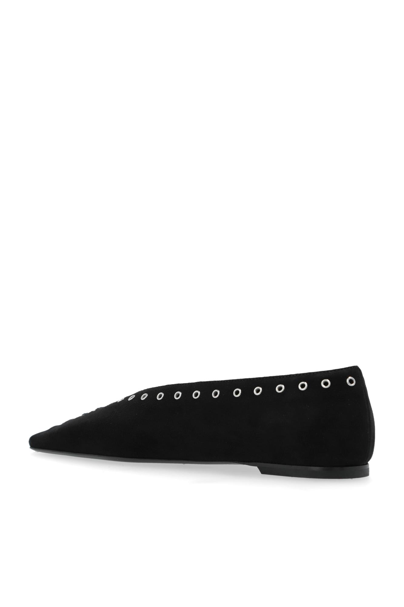 Totême Lace-up Eyelet-embellished Suede Ballet Flats In Black