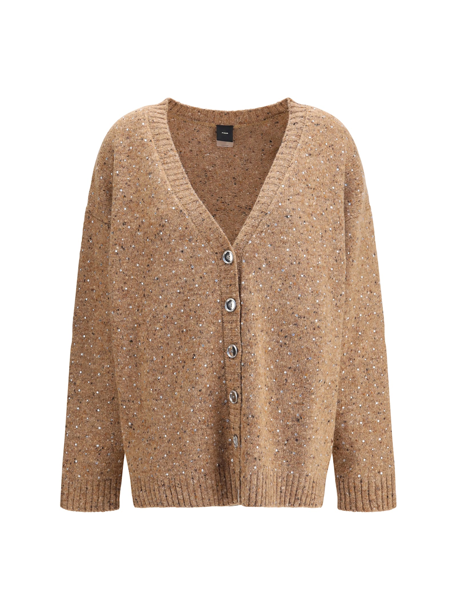 Pinko Sequin-embellished Buttoned Cardigan In Brown