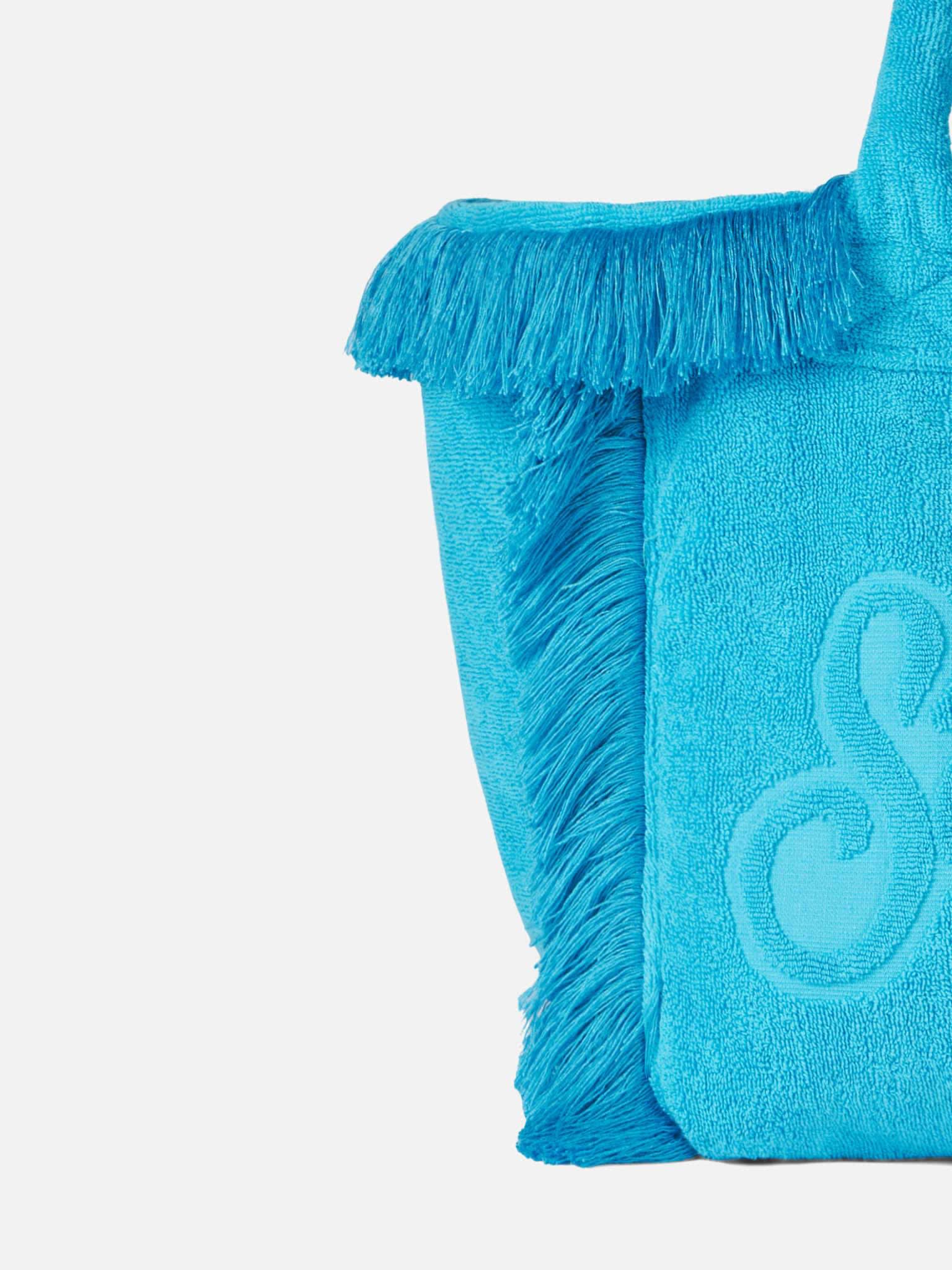 Shop Mc2 Saint Barth Vanity Bluette Terry Shoulder Soft Bag With Embossed Logo