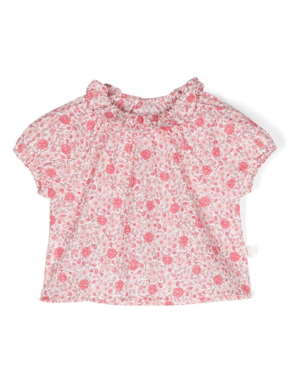 Shop Teddy &amp; Minou Voile Shirt With Strawberry Red Flower Print