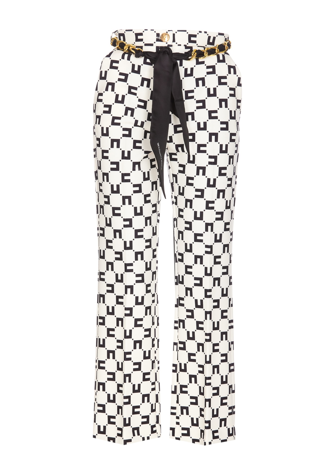 Shop Elisabetta Franchi Pants With Chain In Yellow Cream