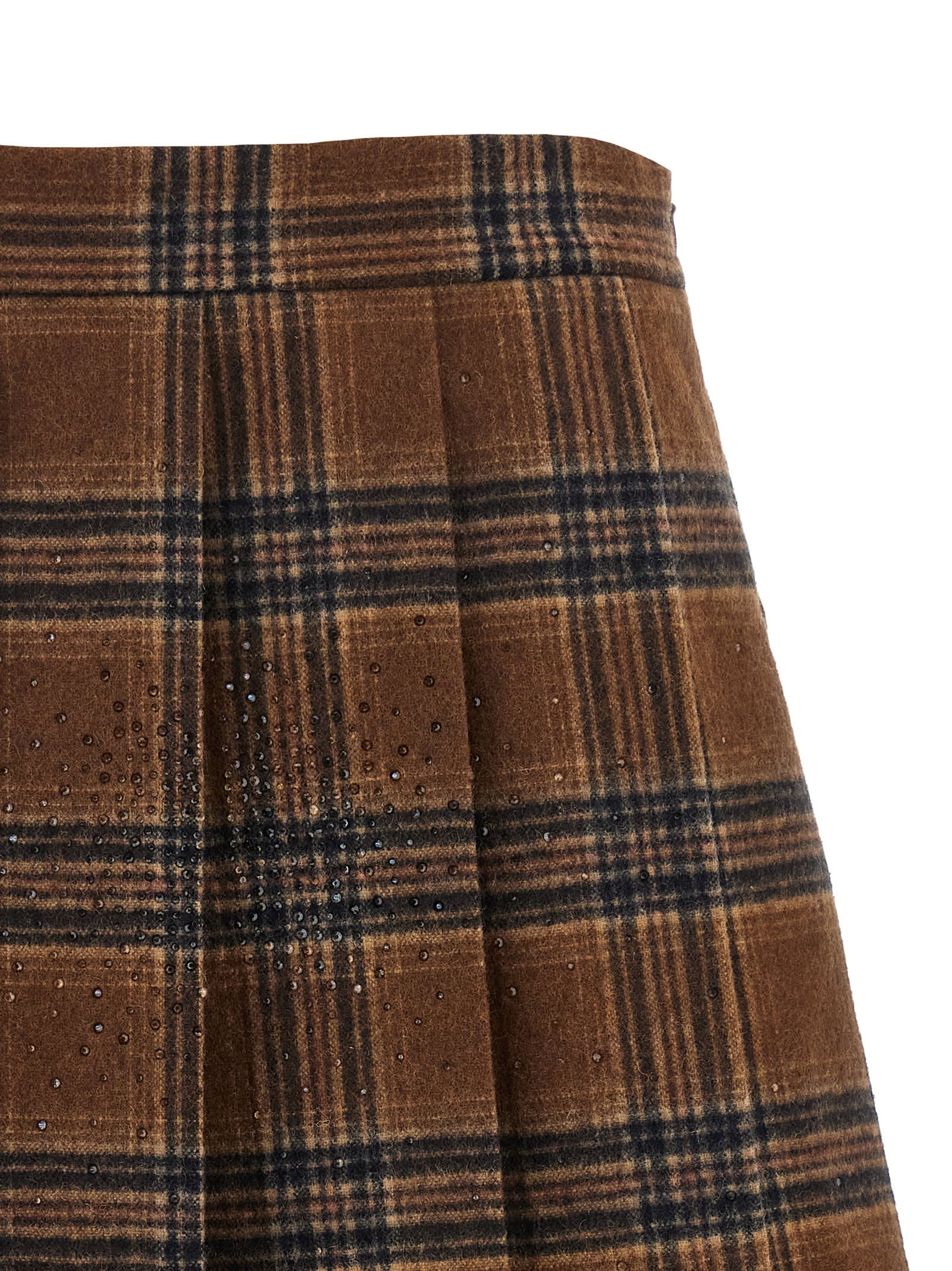 Giuseppe Di Morabito Tartan Skirt With Pleats And Embellishments In Brown