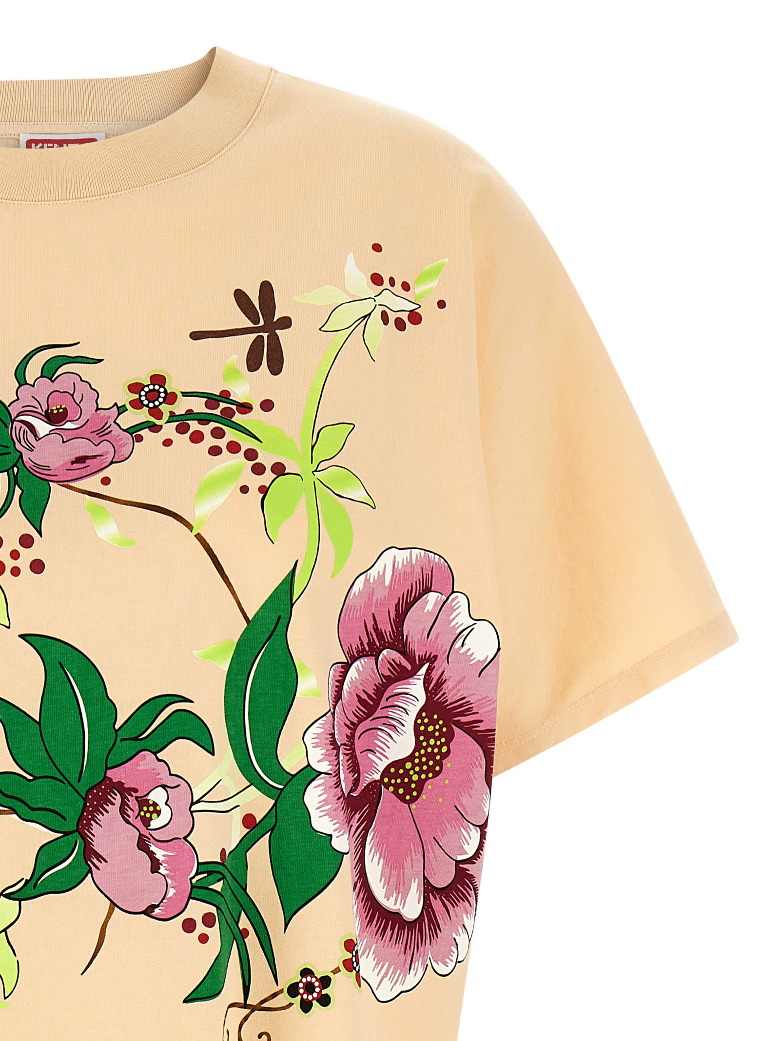Kenzo 'floral Graphic Kimono Sleeve Dress' In Pink