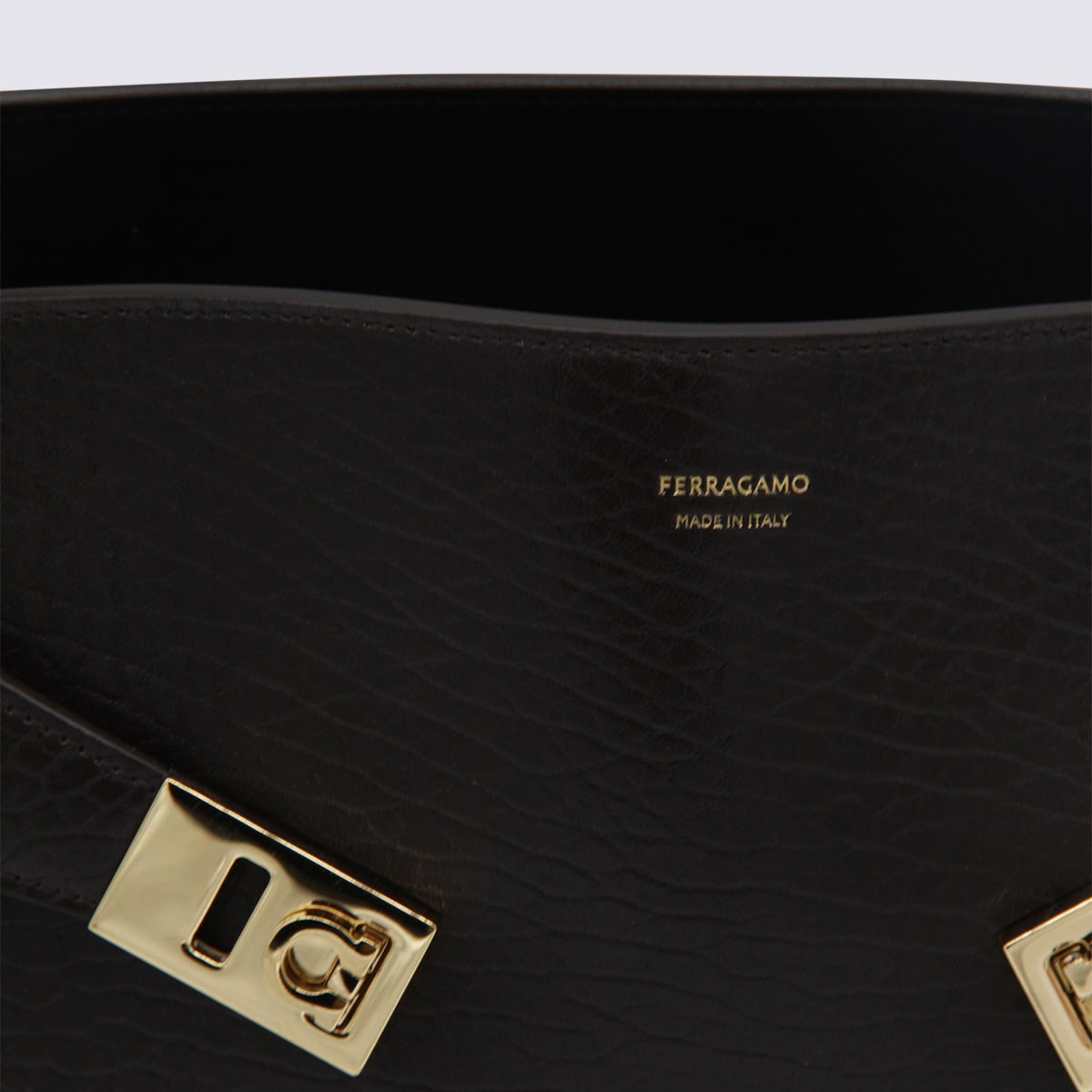 Ferragamo Dark Brown Leather Medium Hug Soft Shoulder Bag In Black