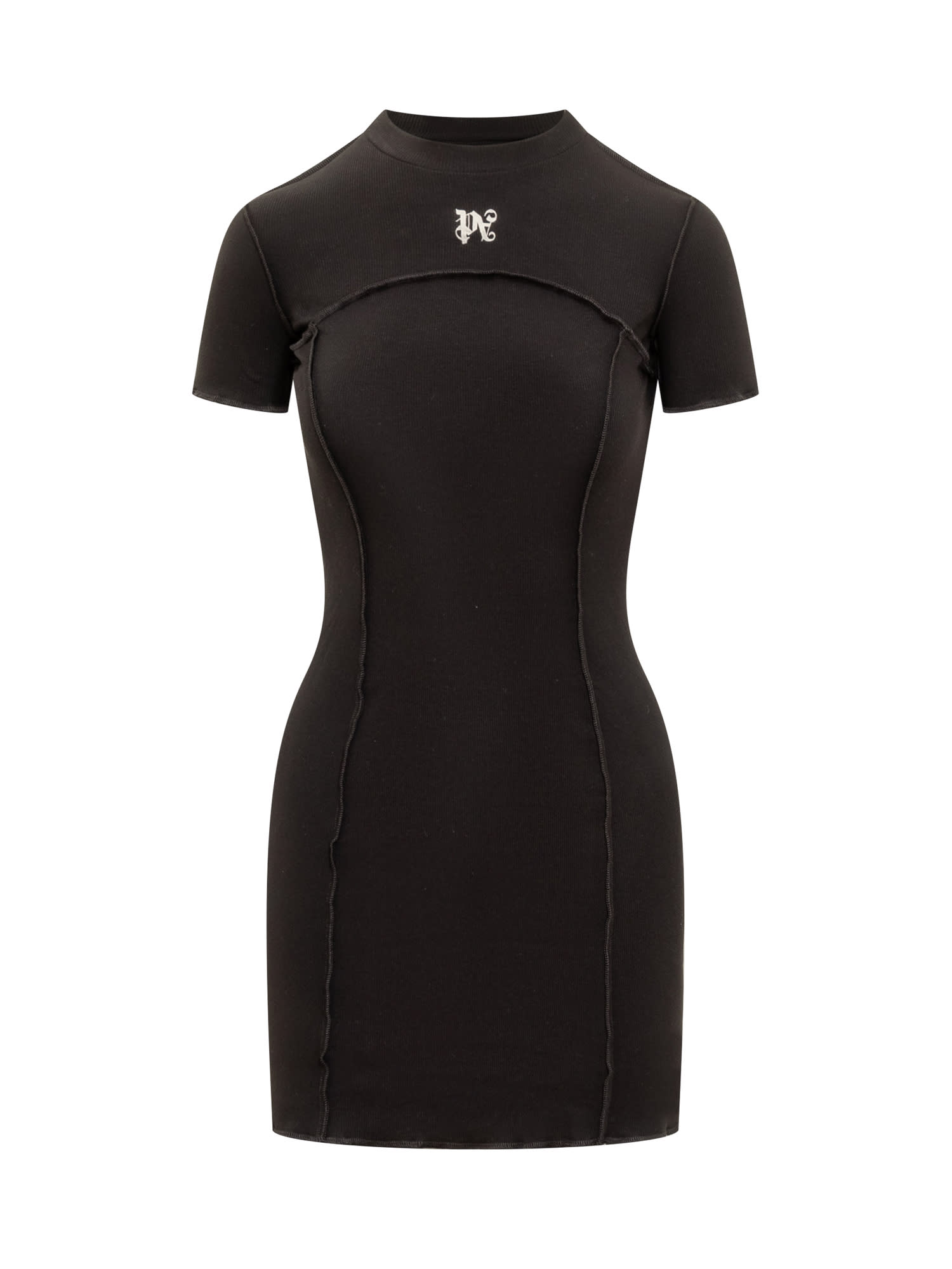 Shop Palm Angels Dress With Pa Monogram In Black Off White