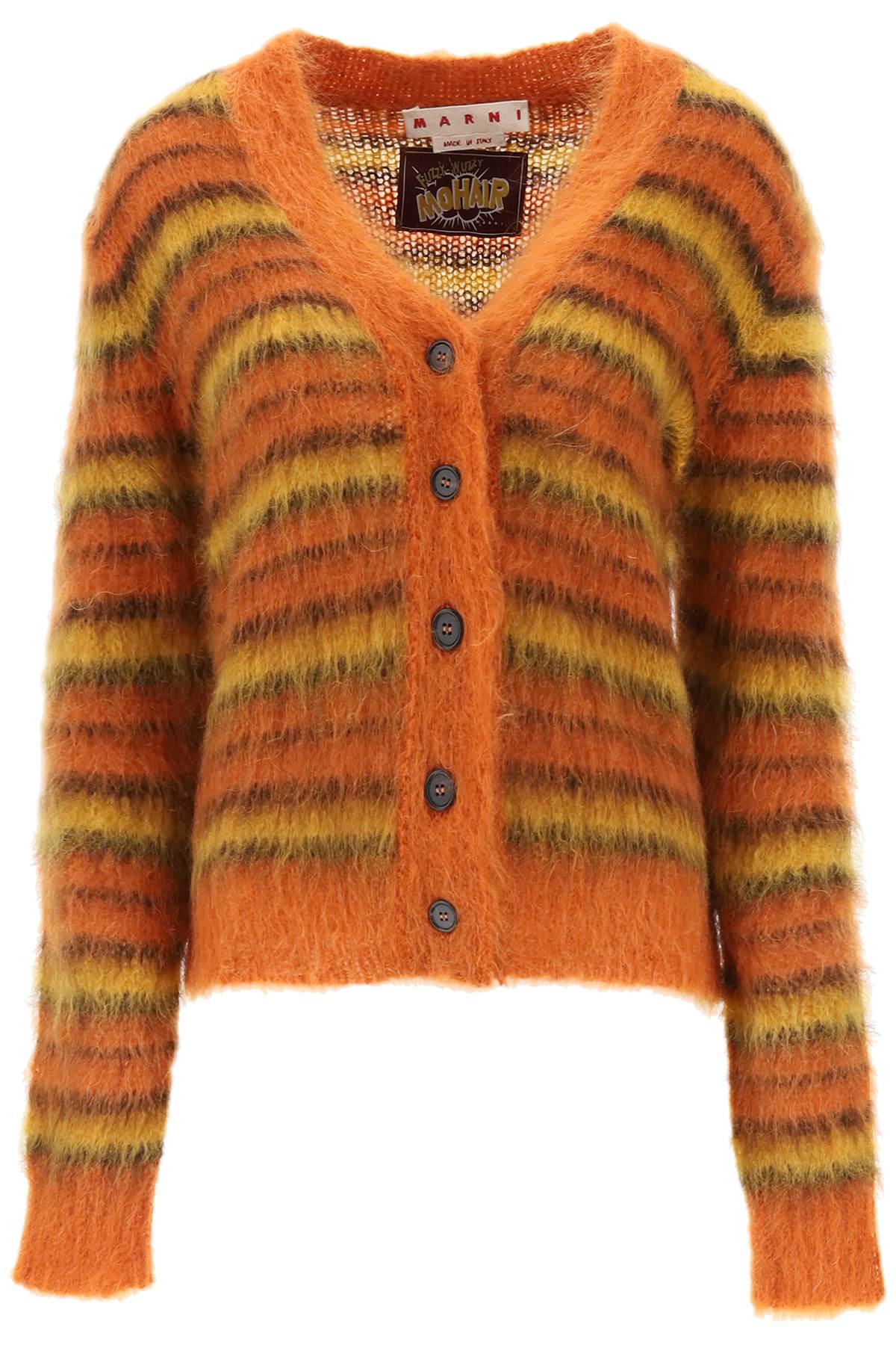 Shop Marni Cardigan In Striped Brushed Mohair In Brick Red