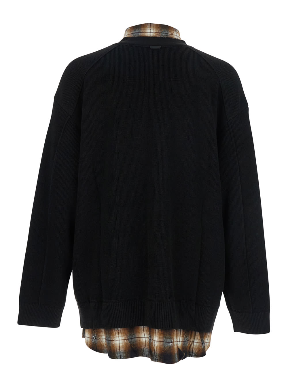 Juunj Button-front Plaid-layered Cardigan In Black