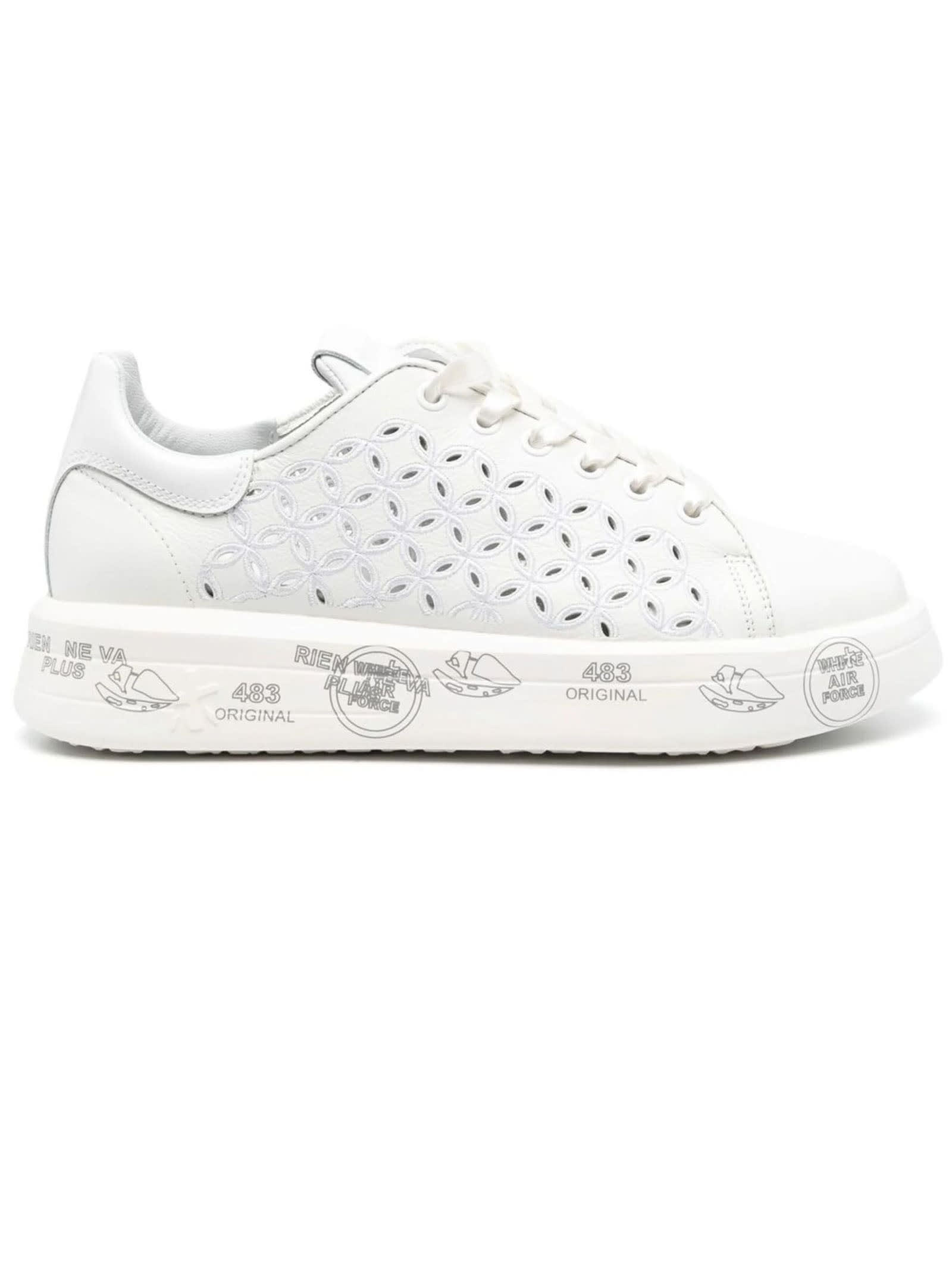 Belle Lace-up White Leather Sneakers