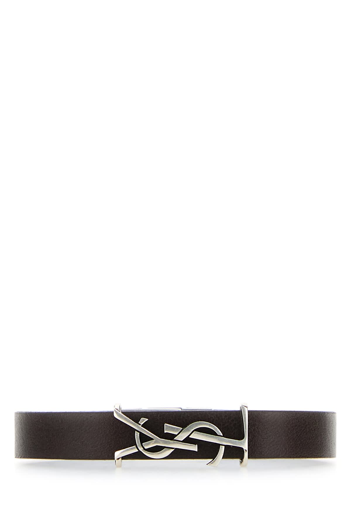 Shop Saint Laurent Bracciale In Darkbrownargent