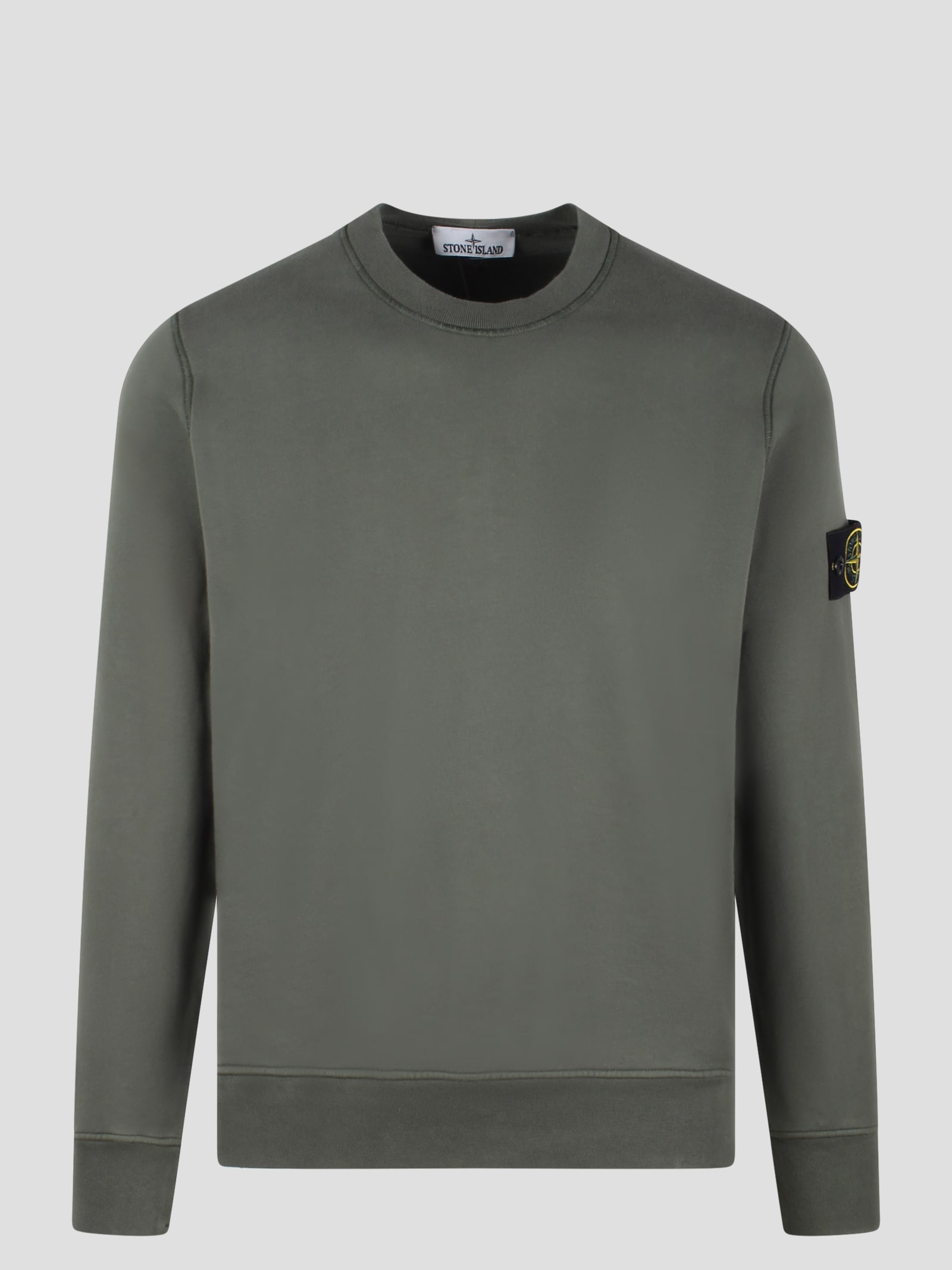 Shop Stone Island Logo Crewneck Sweatshirt In Dark Green