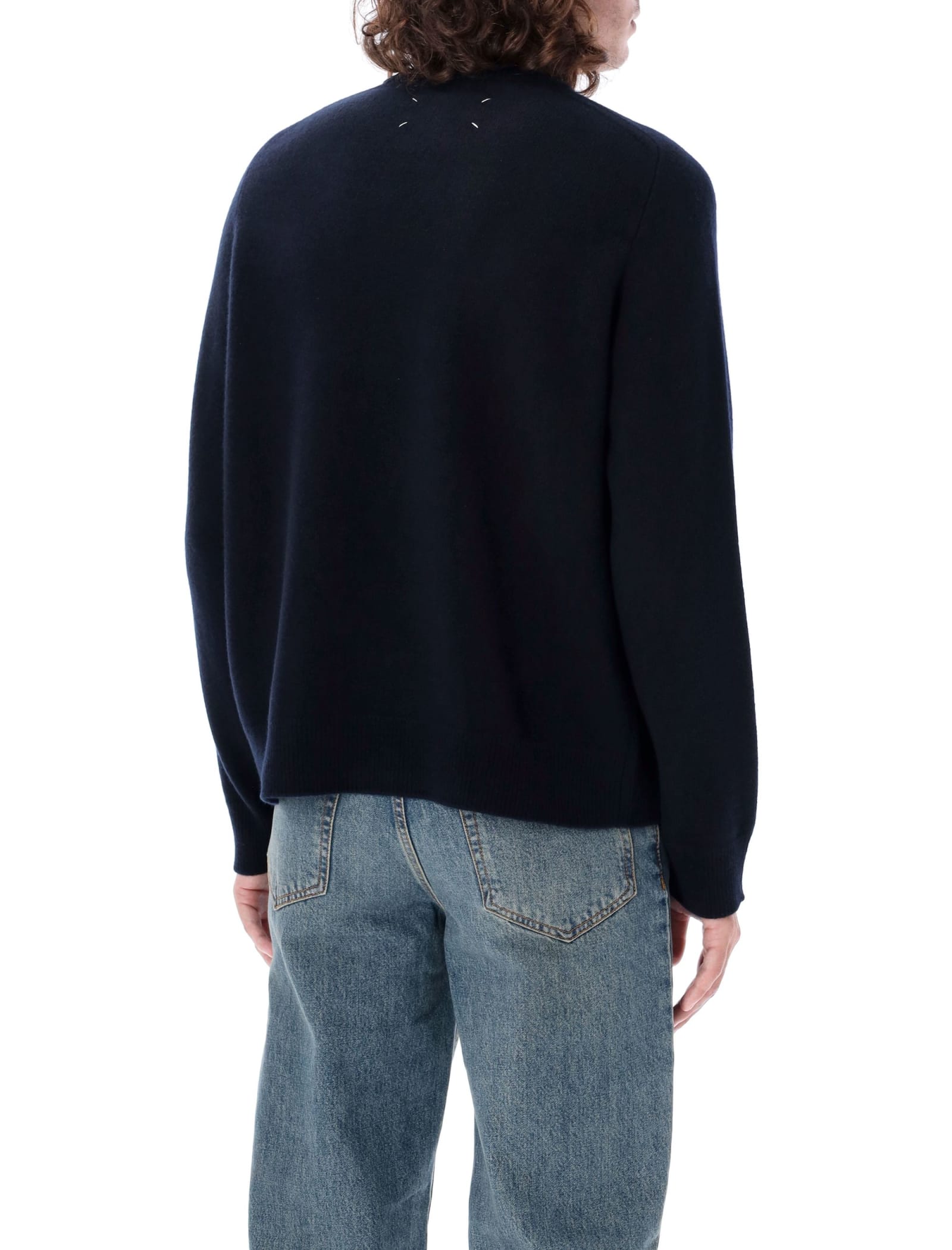 Shop Maison Margiela Knit Crew Neck Sweater In Navy