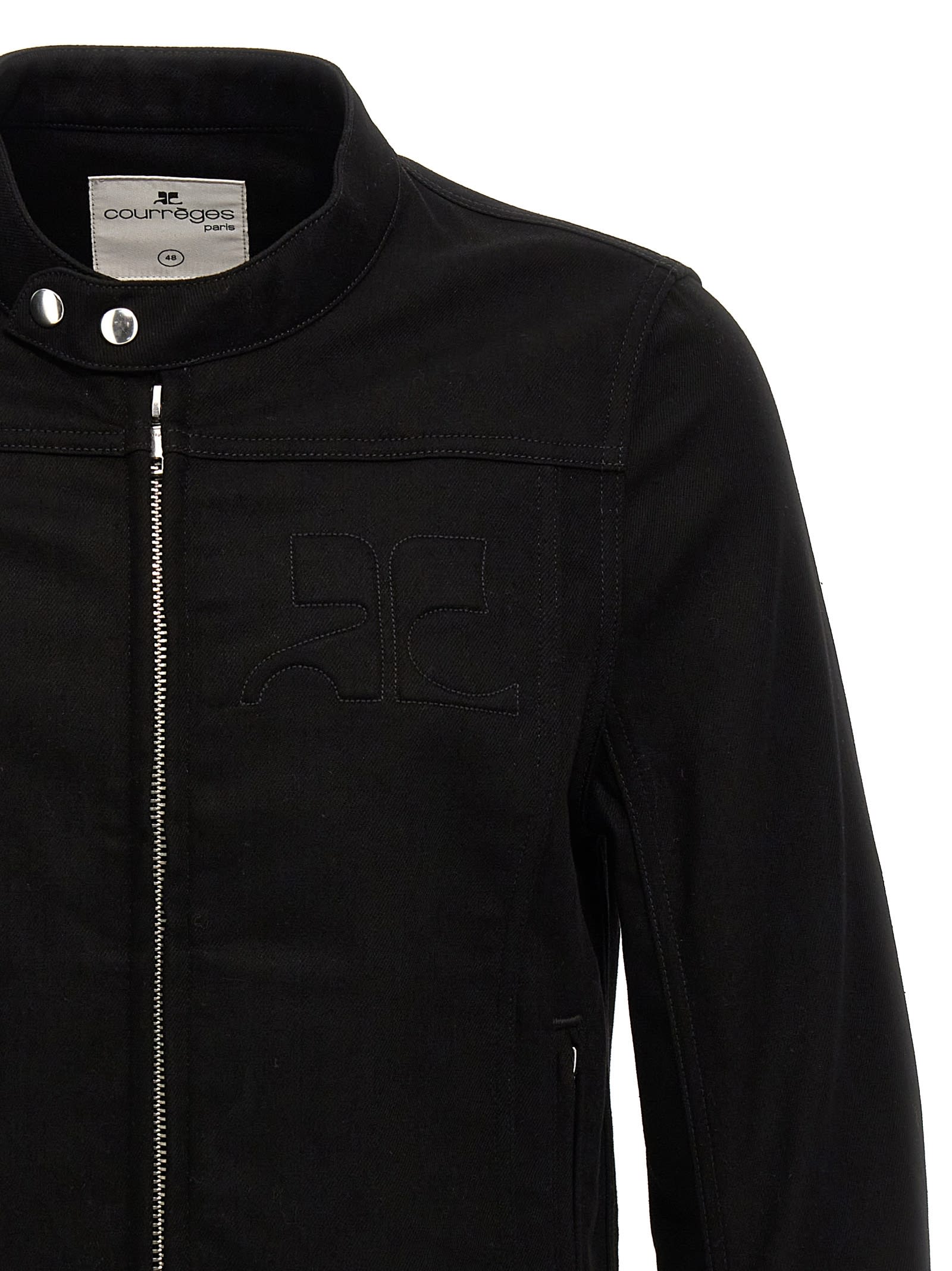 Shop Courrèges Iconic Denim Biker Denim Jacket In Black