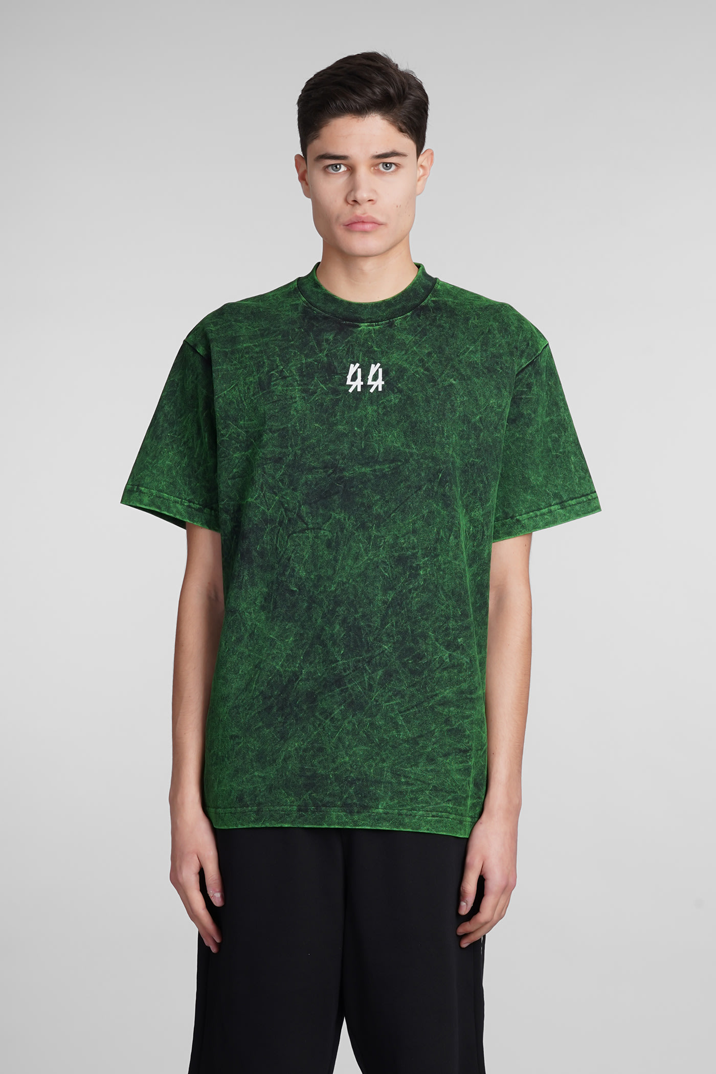 44 Label Group T-shirt In Green Cotton In Blk+sol.green + 44 Solid