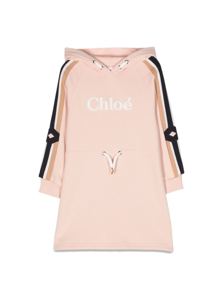 Shop Chloé Hooded Dress With Logo In Pink