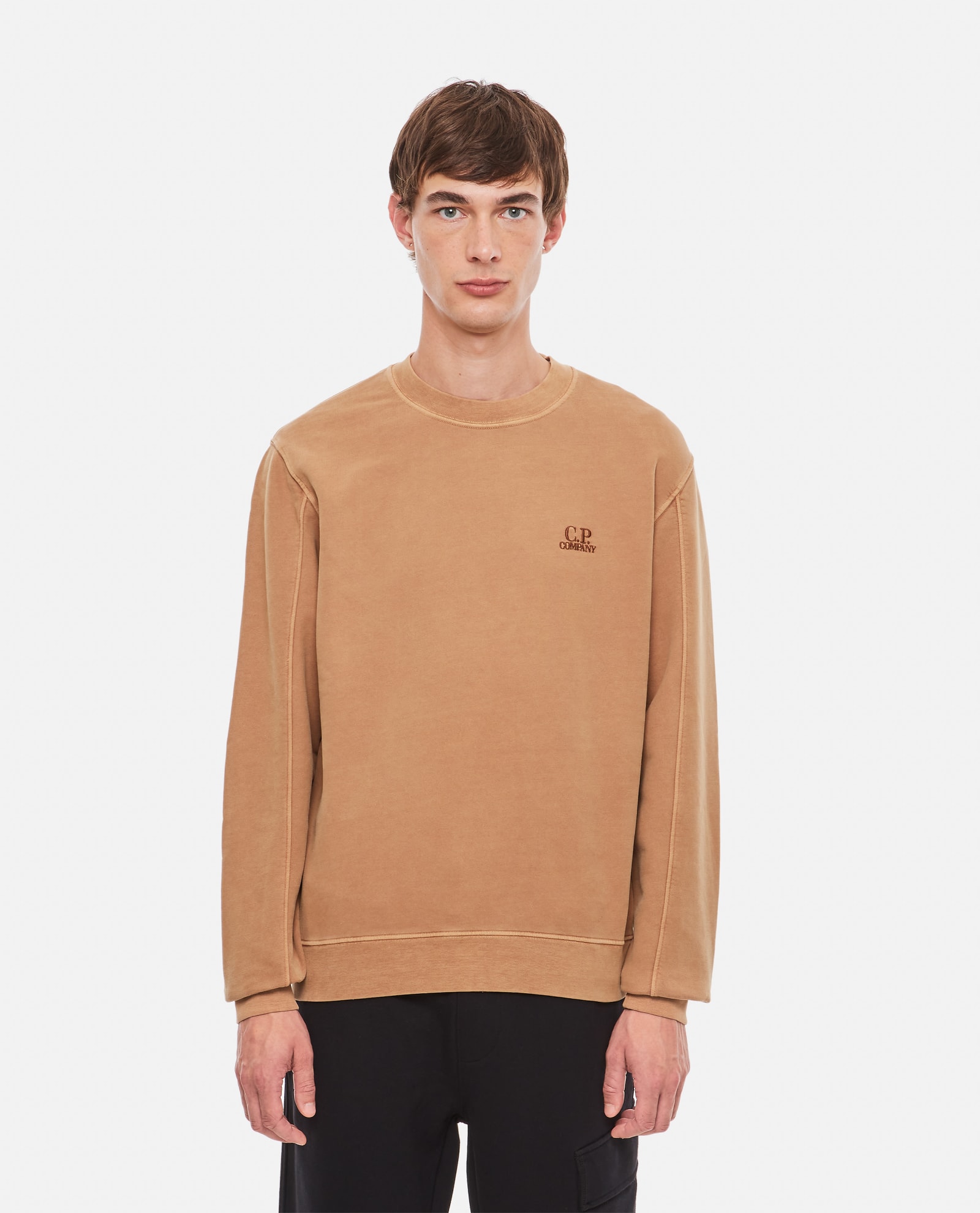 Shop C.p. Company Crewneck Stonewashed Sweatshirt In Brown