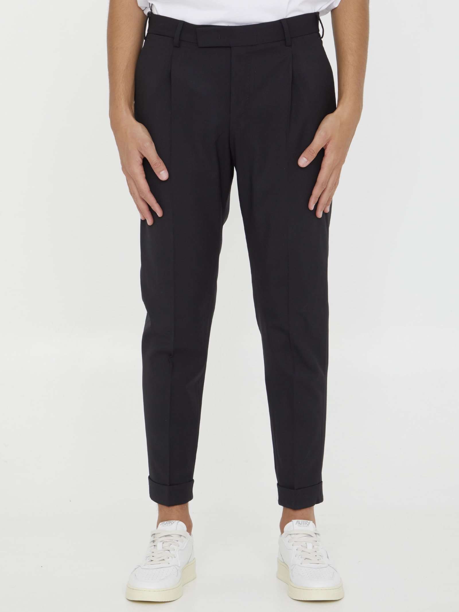 PT01 BLACK WOOL TROUSERS