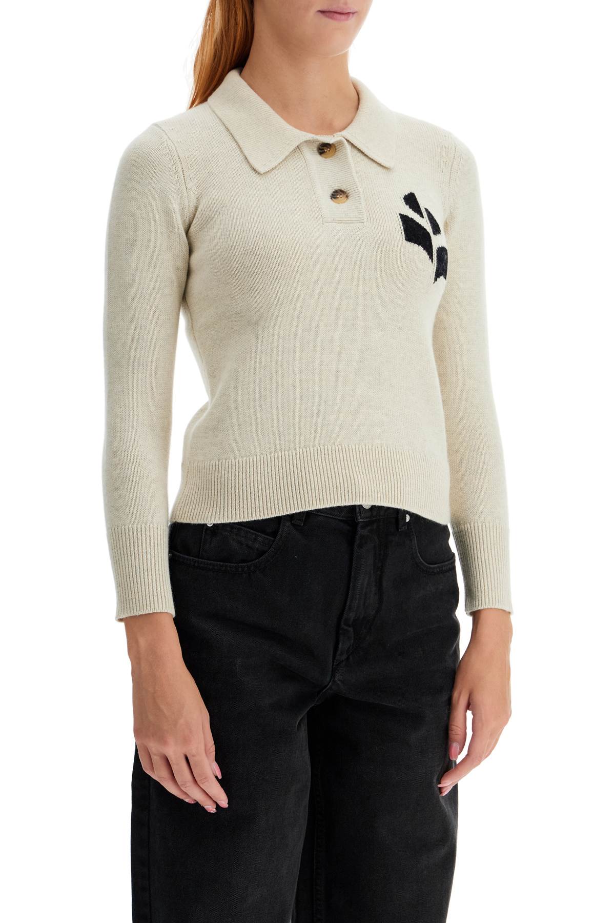 Shop Marant Etoile Cotton And Wool Nola Polo Pullover In Light Grey