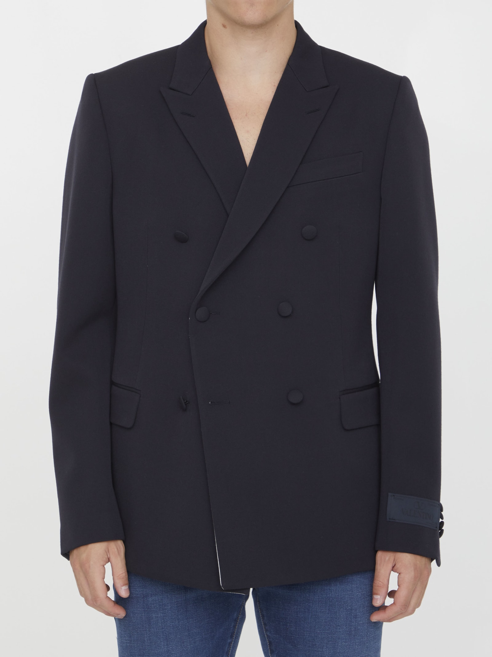 Shop Valentino Double-breasted Wool Jacket In Blue