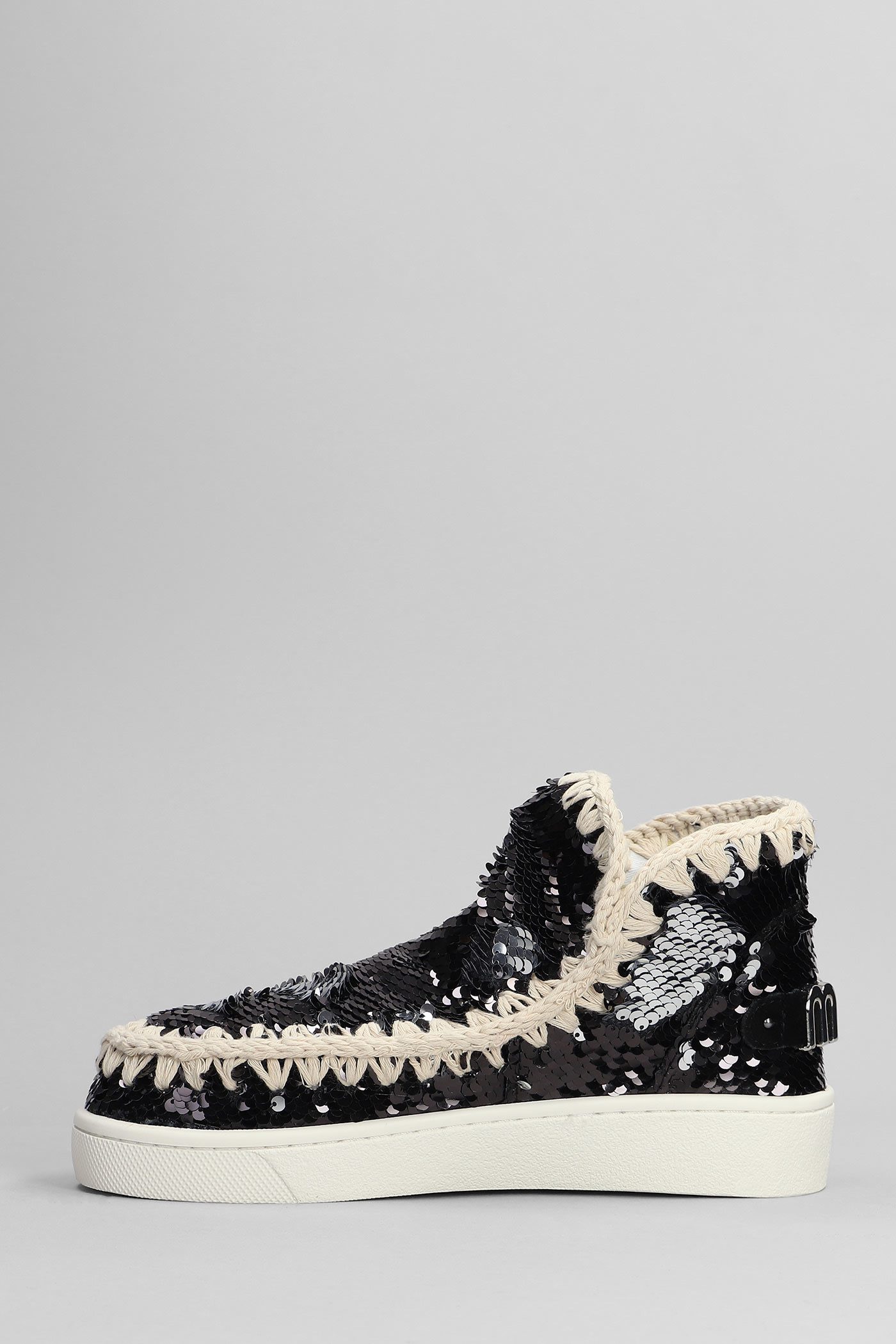 MOU ESKIMO SNEAKER LOW HEELS ANKLE BOOTS IN BLACK SYNTHETIC FIBERS 