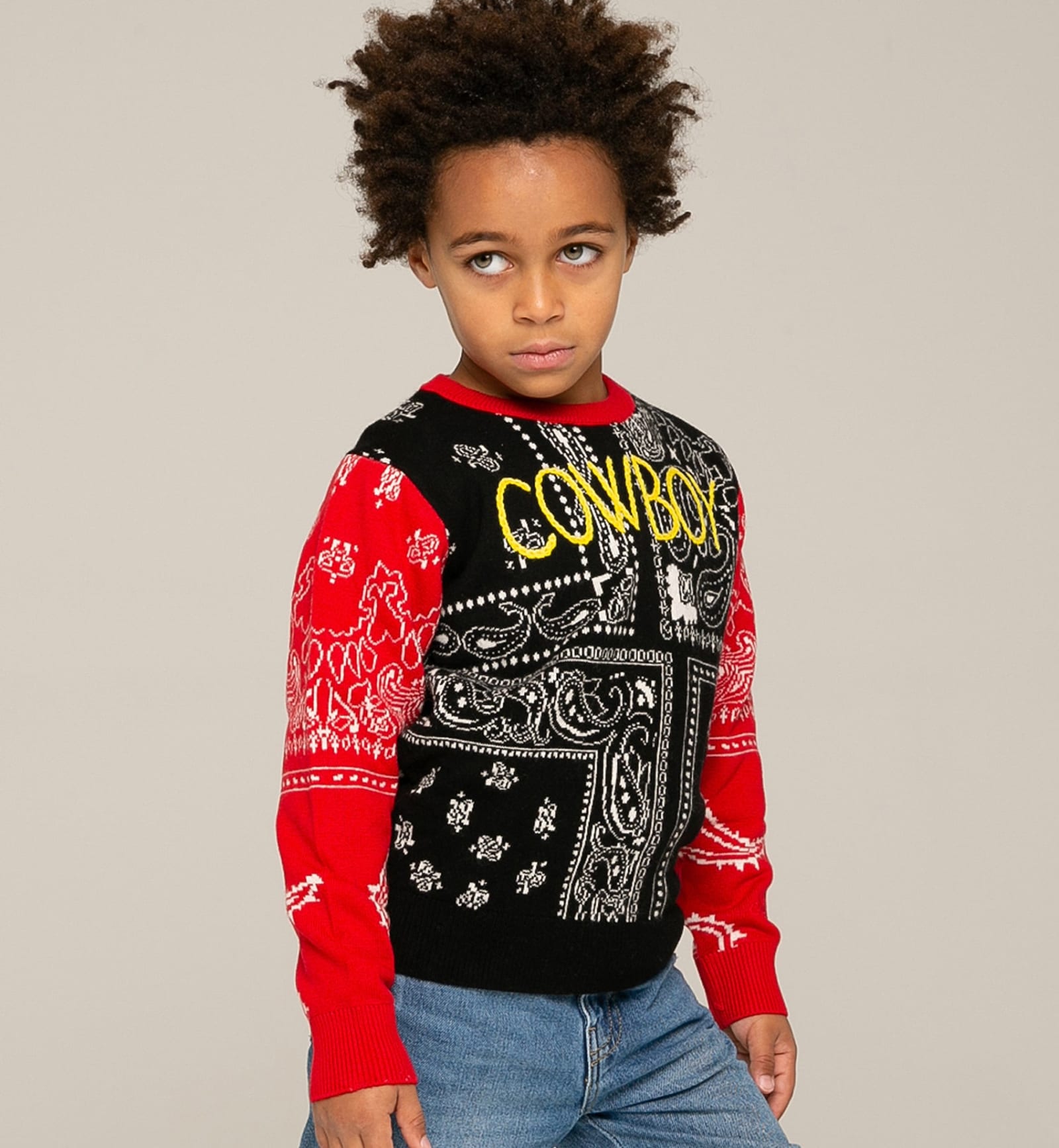 Shop Mc2 Saint Barth Boy Bandanna Sweater With Cowboy Embroidery In Black