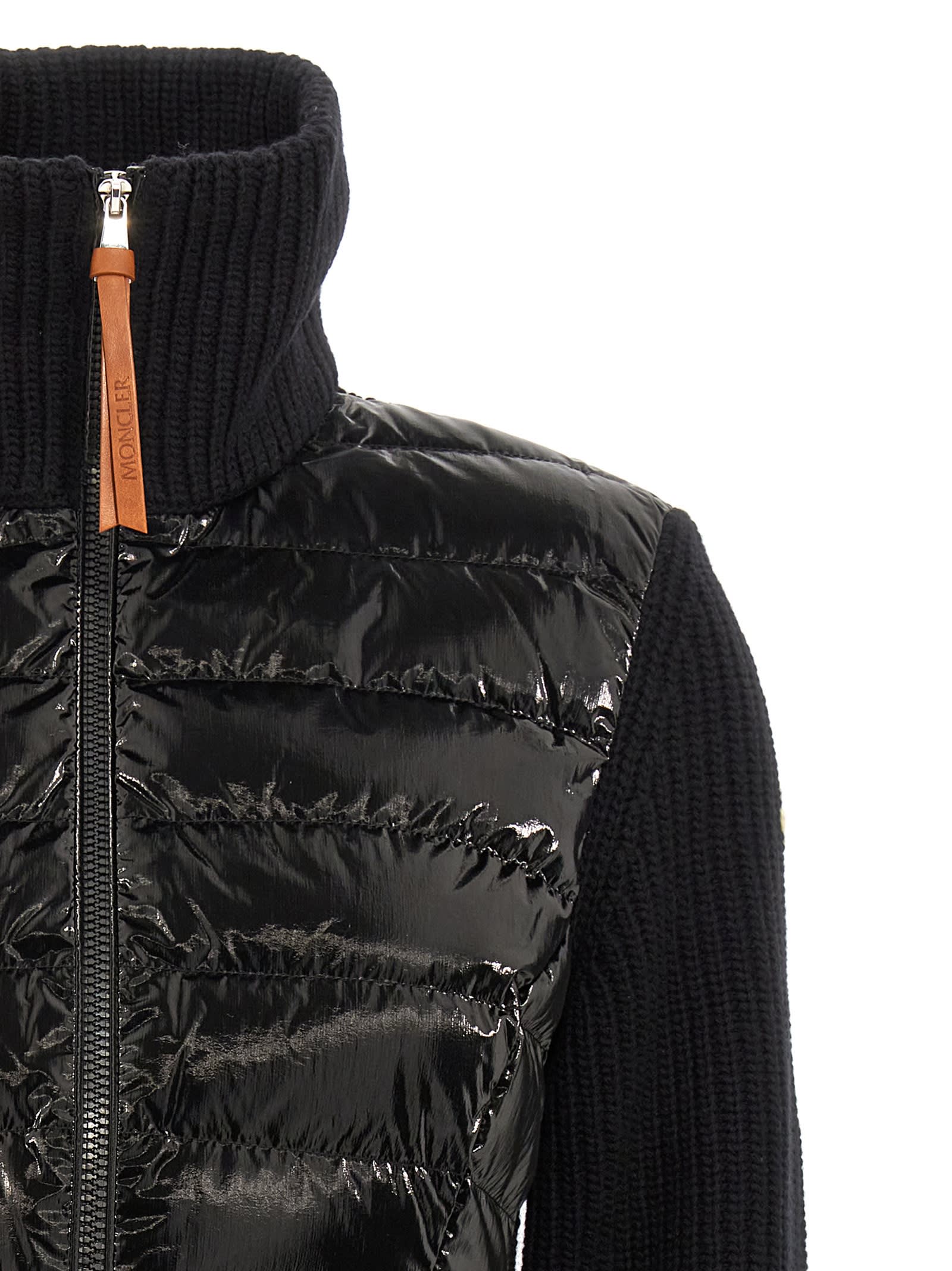 Shop Moncler Two-material Cardigan In Black