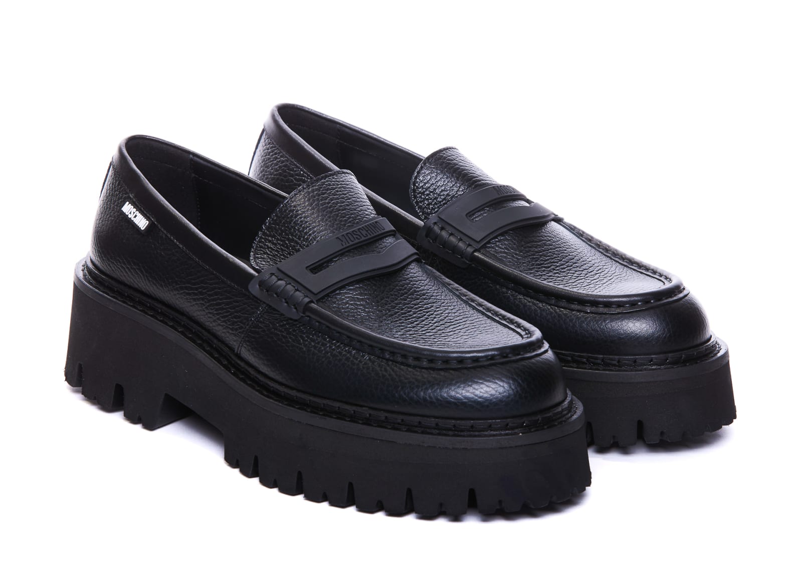 Shop Moschino Logo Platform Loafers In Black