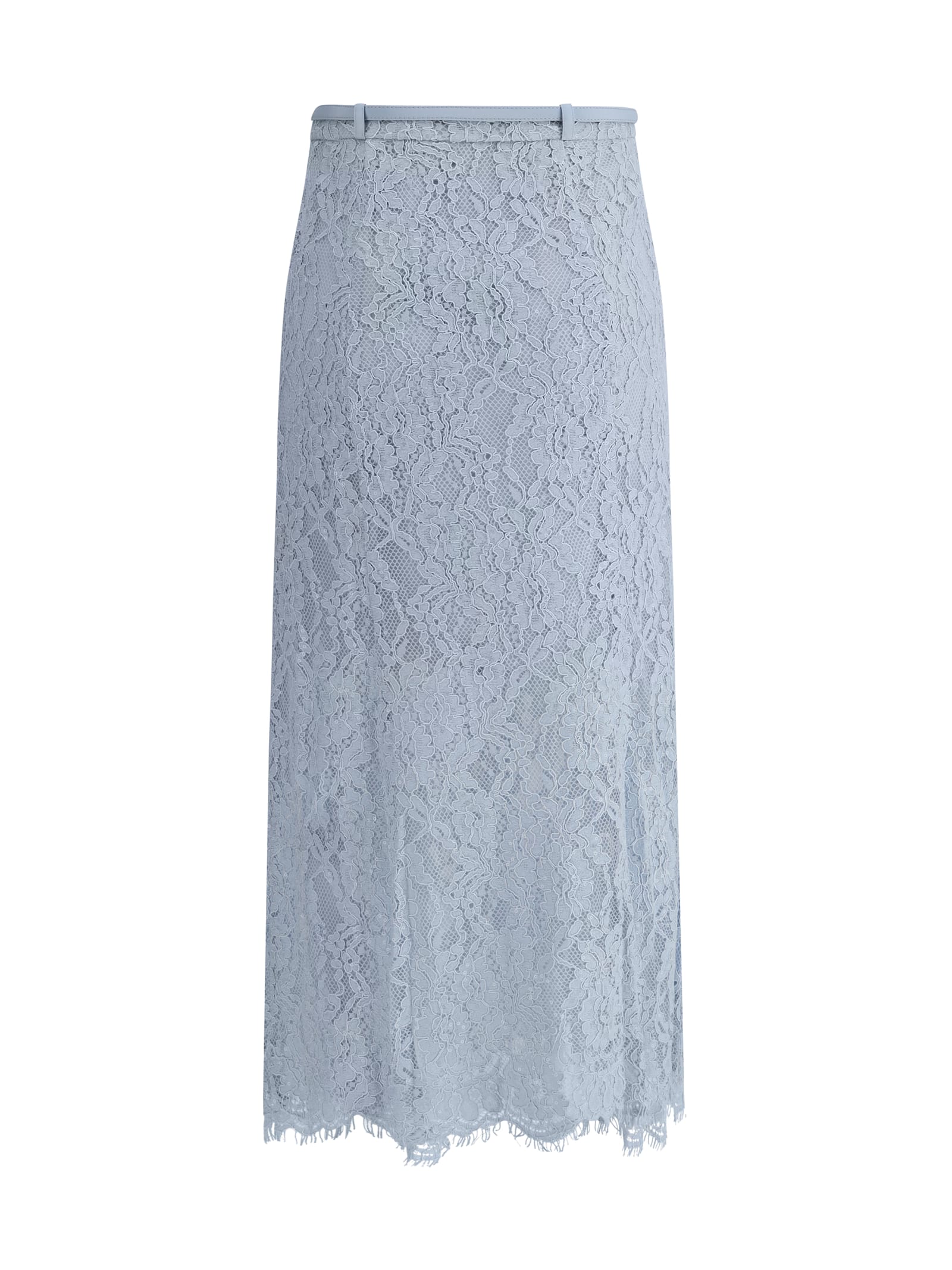 Self-portrait Light Blue Lace-effect Skirt With Slip In Blue