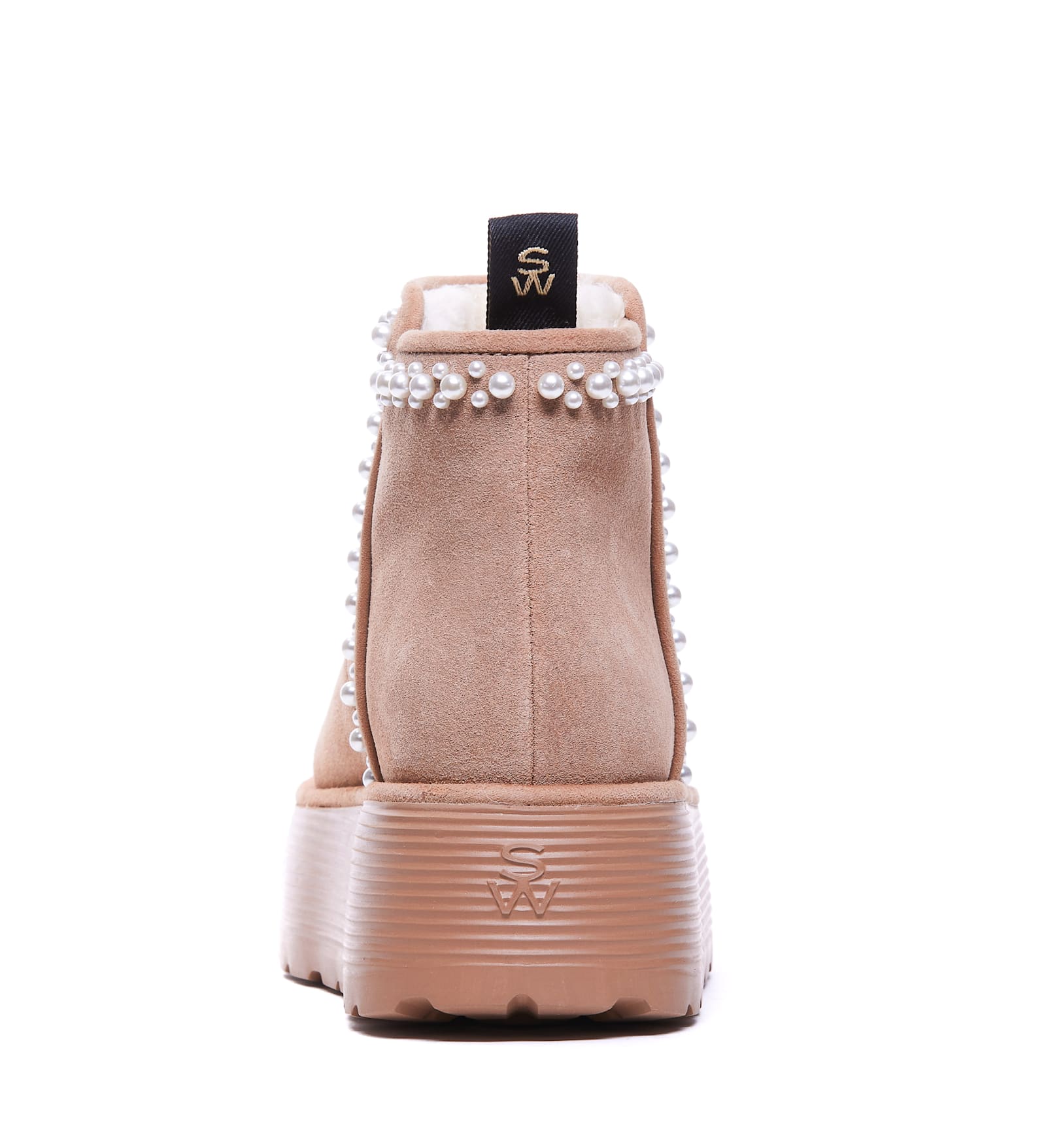 Stuart Weitzman Nellie Pearl Flatform Booties In Beige