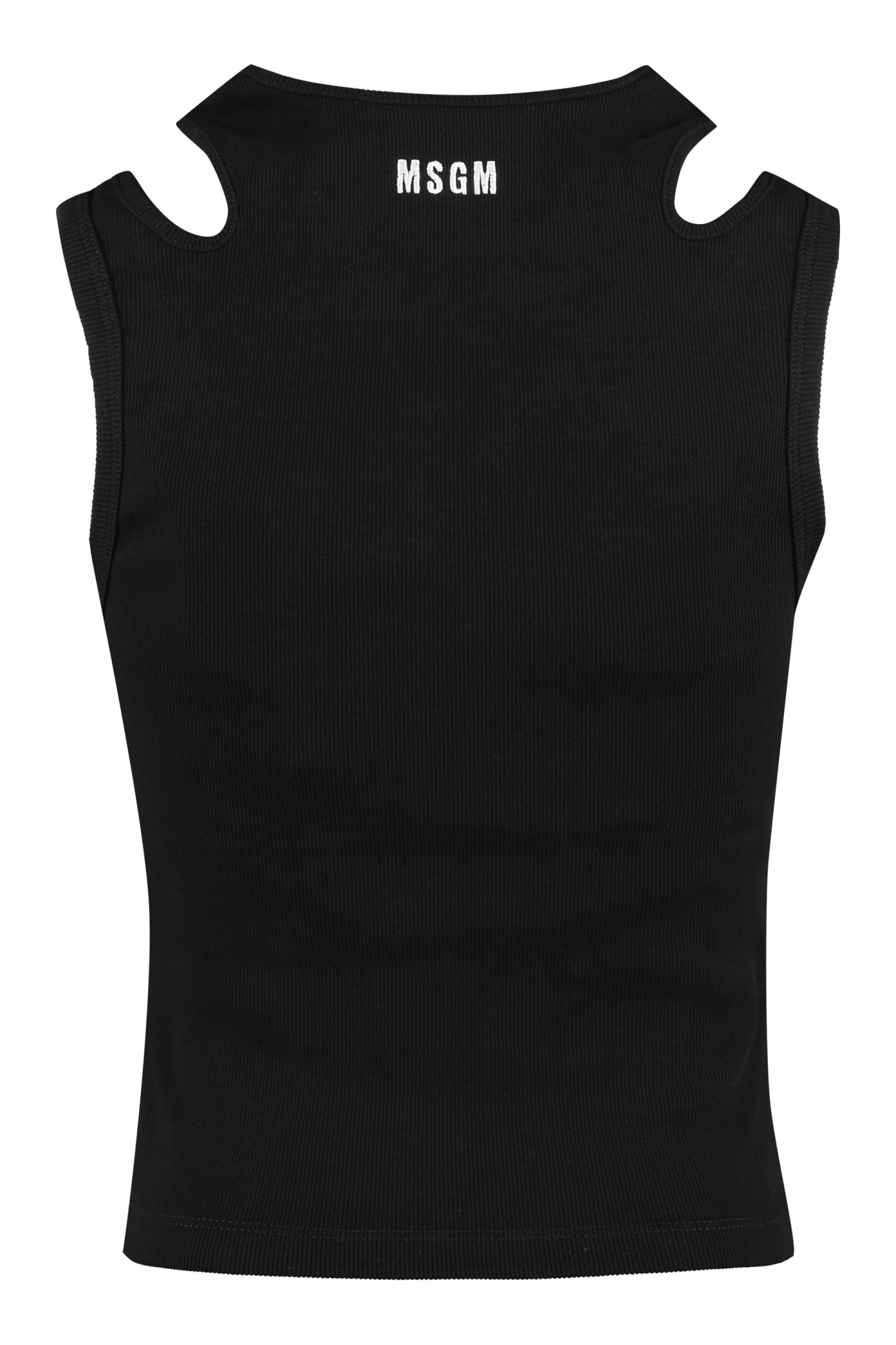 Msgm Black Ribbed Tank Top With Cut-out Detailing In Cotton Woman In Black