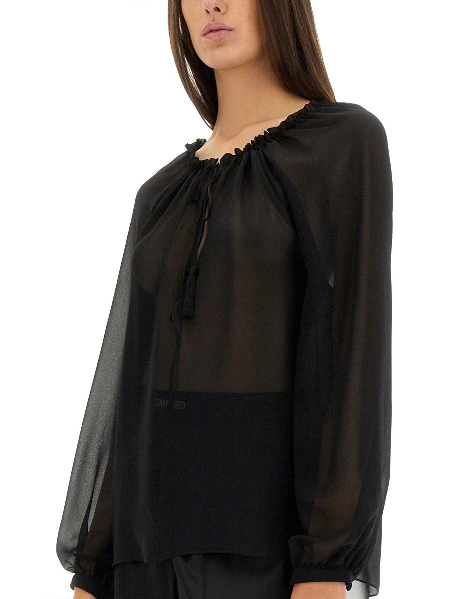 Tom Ford Flowy Silk Georgette Blouse In Black
